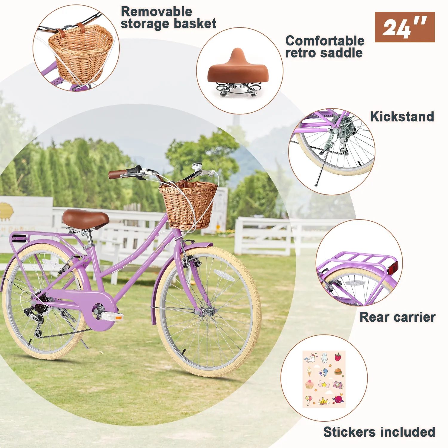 24" Hybrid Bike for Girls and Women-Sissi