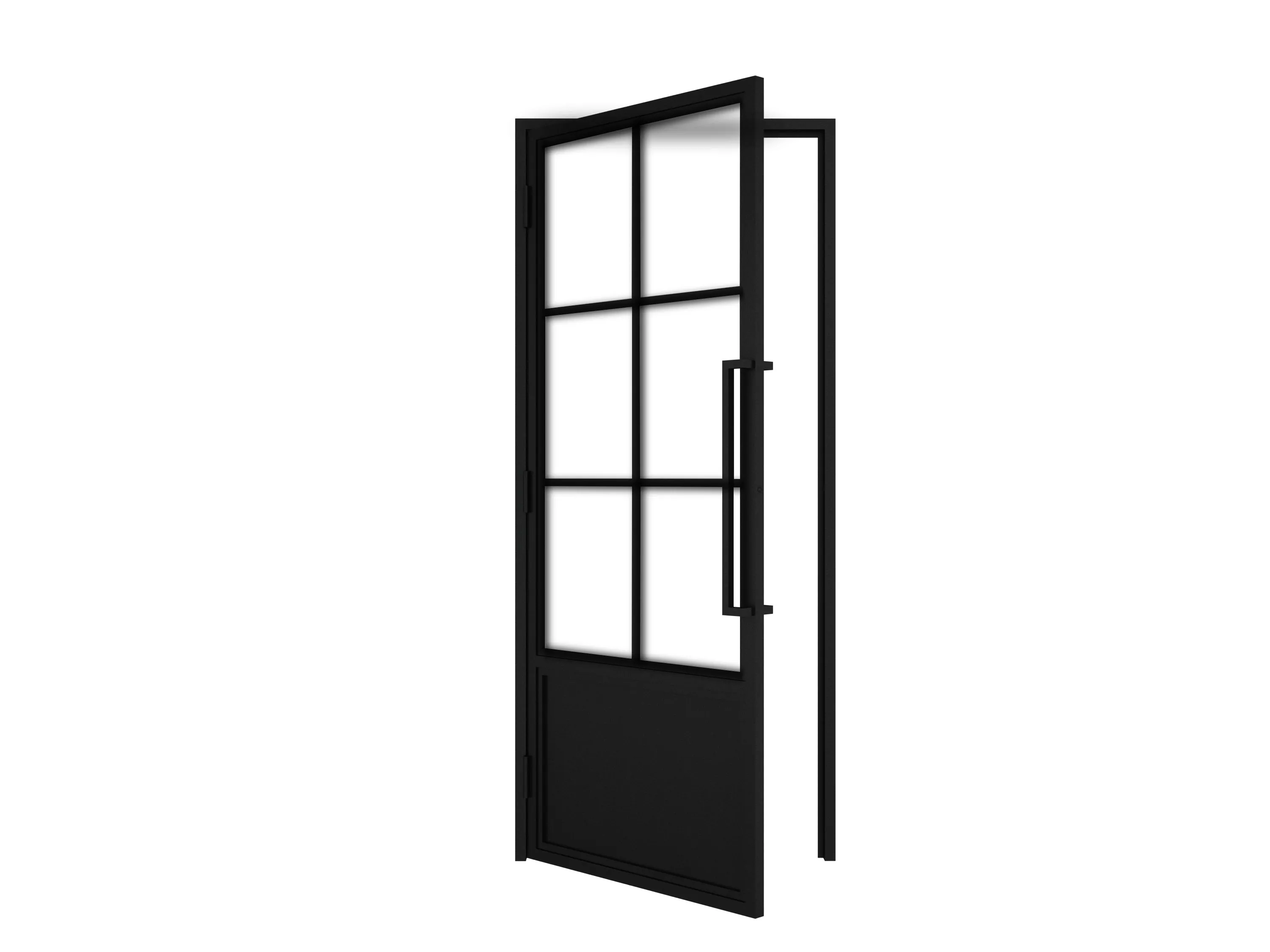 36 in. x 84 in. Right-Hand 6 Lite Frost Glass Black Steel Single Prehung Interior Door with Door Handle