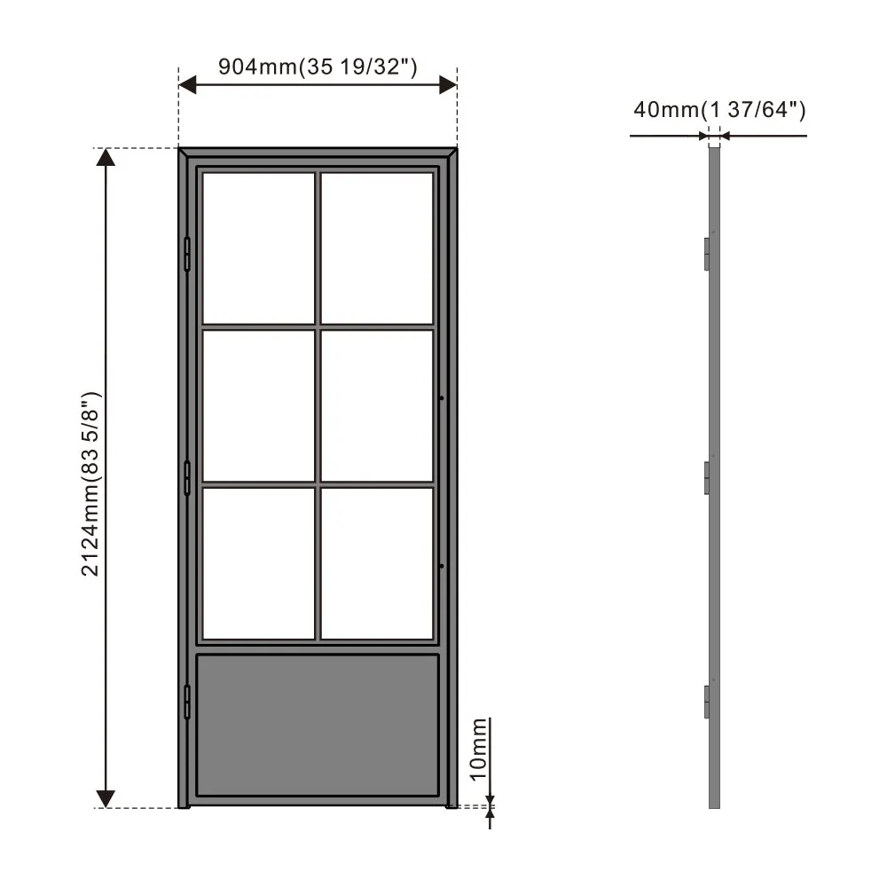 36 in. x 84 in. Right-Hand 6 Lite Frost Glass Black Steel Single Prehung Interior Door with Door Handle