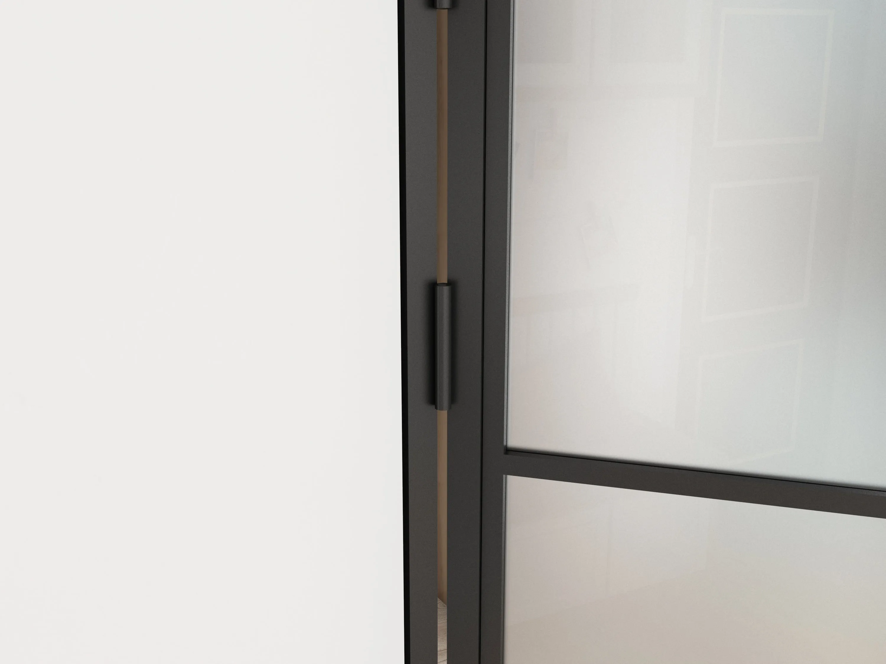 36 in. x 85 in. 3 Lite Frost Glass Black Steel Frame Prehung Interior Door with Door Handle