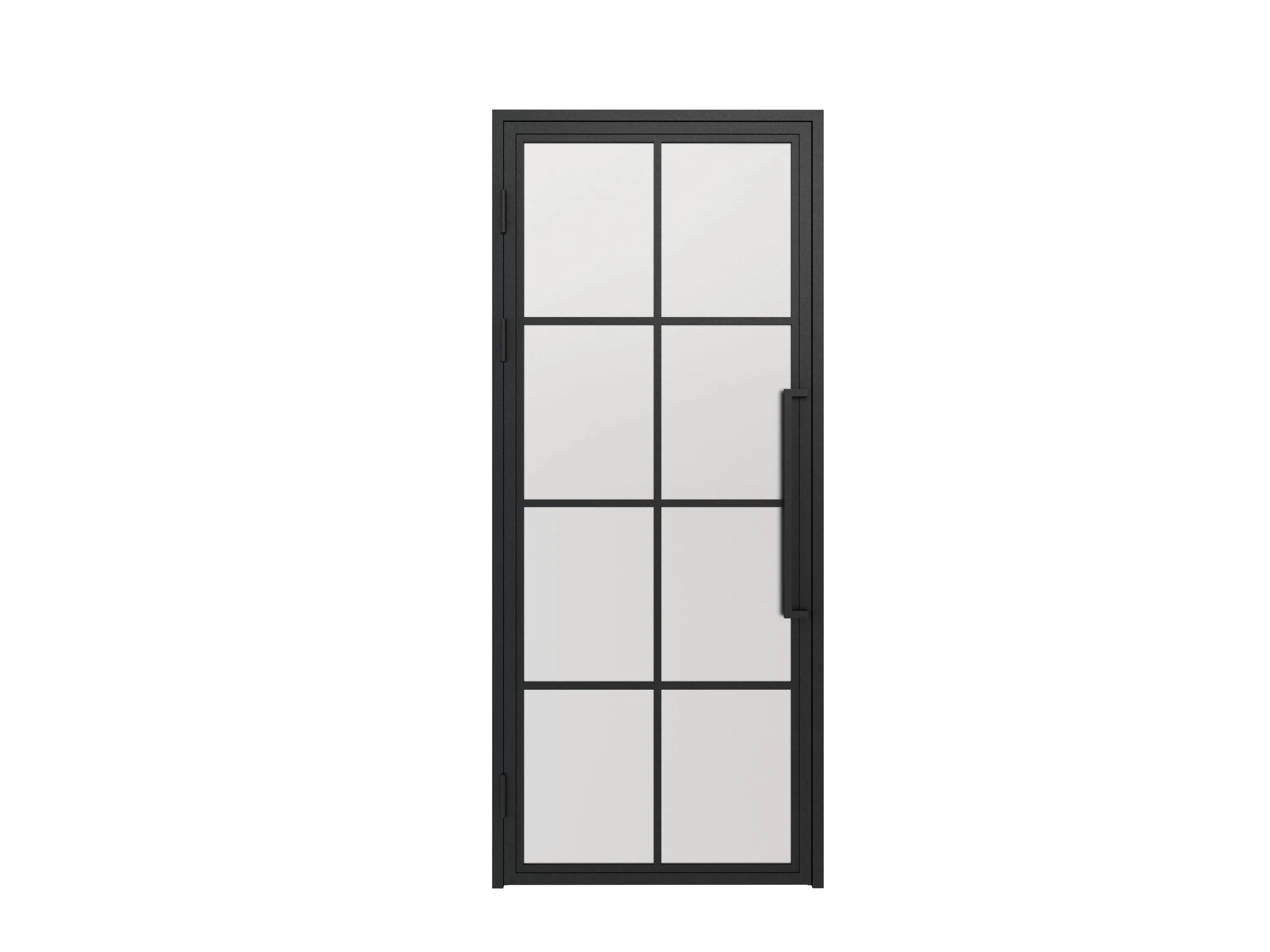 36 in. x 85 in. 8 Lite Frost Glass Black Steel Frame Prehung Interior Door with Door Handle