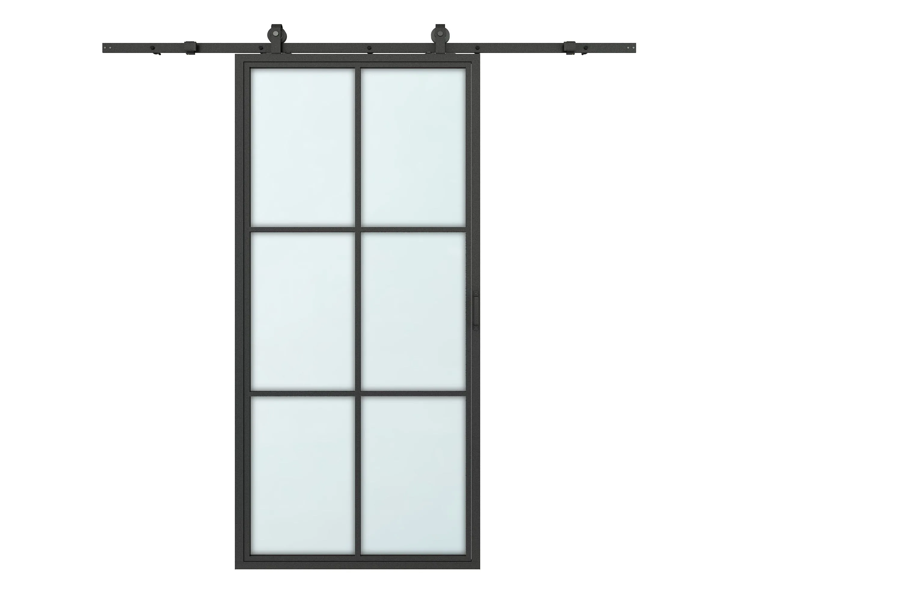 37 in. x 84 in. 6-Lite Tempered Glass Barn Door Steel Frame Sliding Hardware Kit and Door Handle