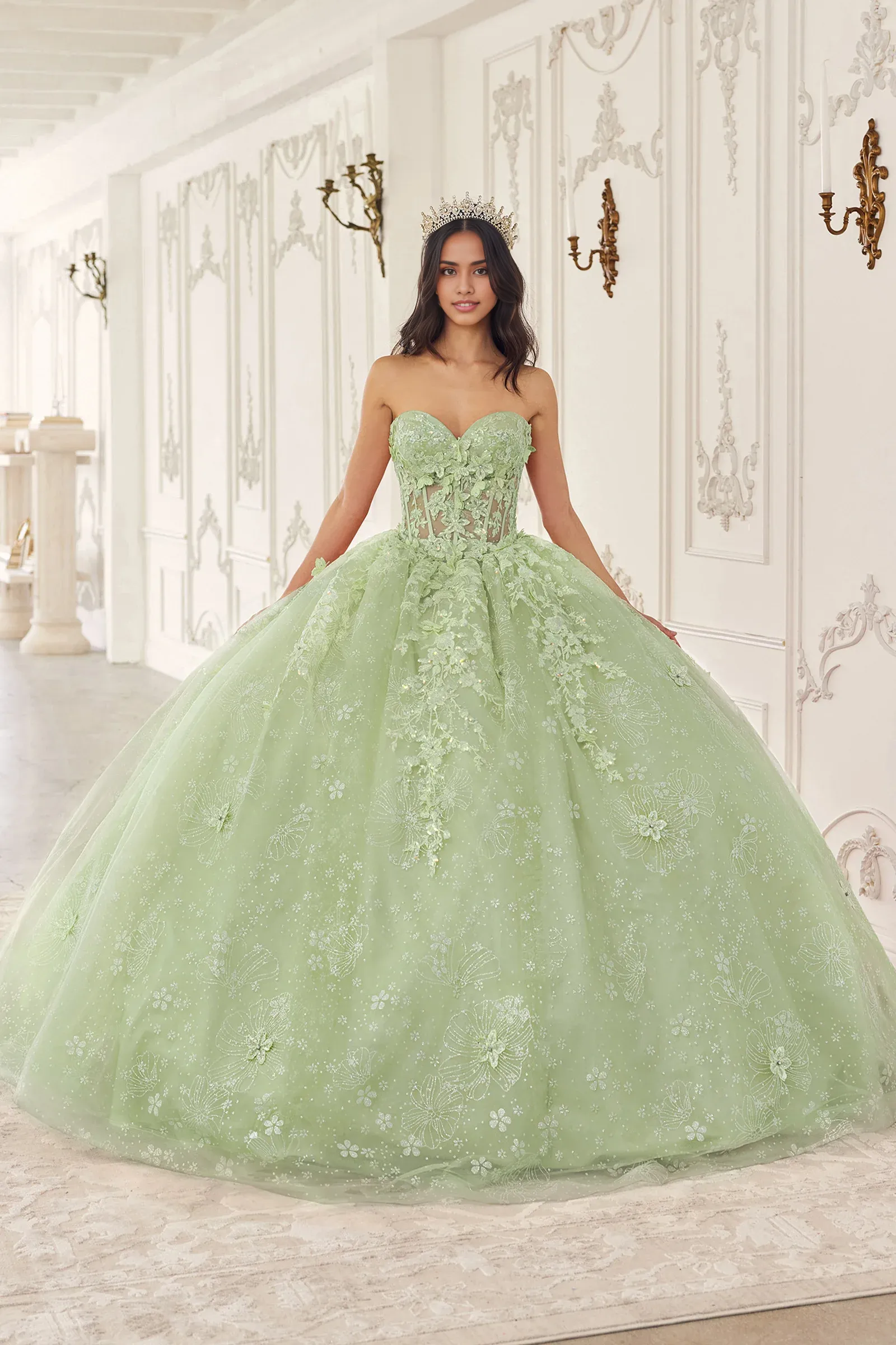 3D Floral Strapless Cape Ball Gown Quinceanera Dresses Princess Dress Short Sleeve Square Neck