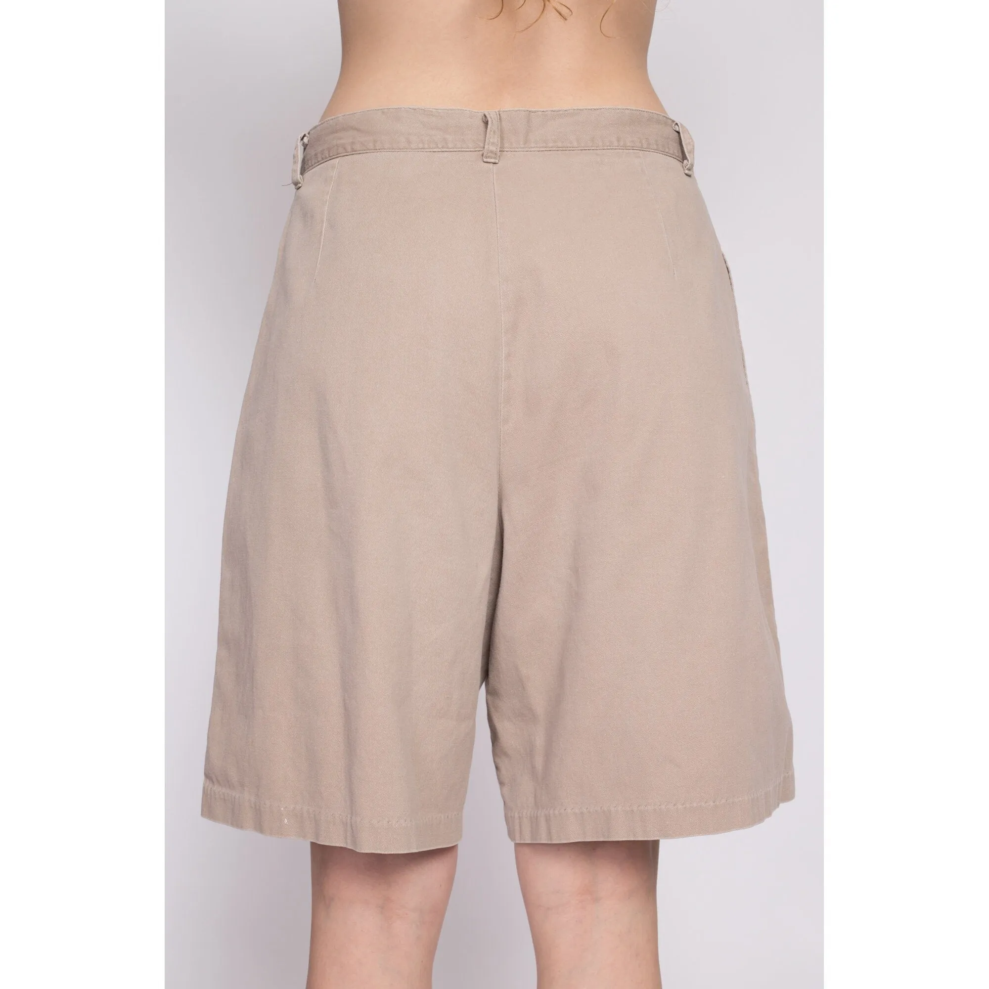 80s Khaki Pleated Cotton Shorts - Large, 31"