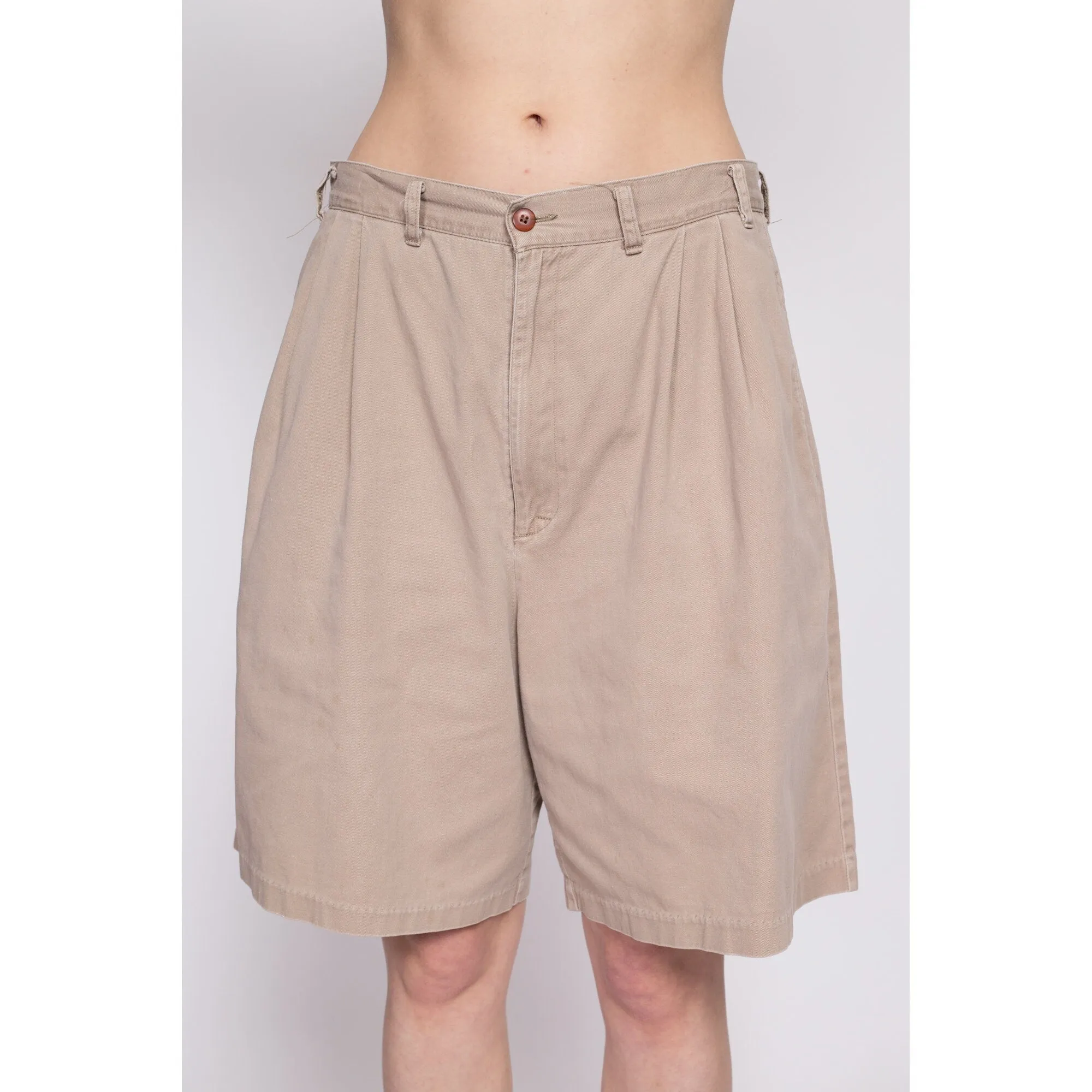 80s Khaki Pleated Cotton Shorts - Large, 31"