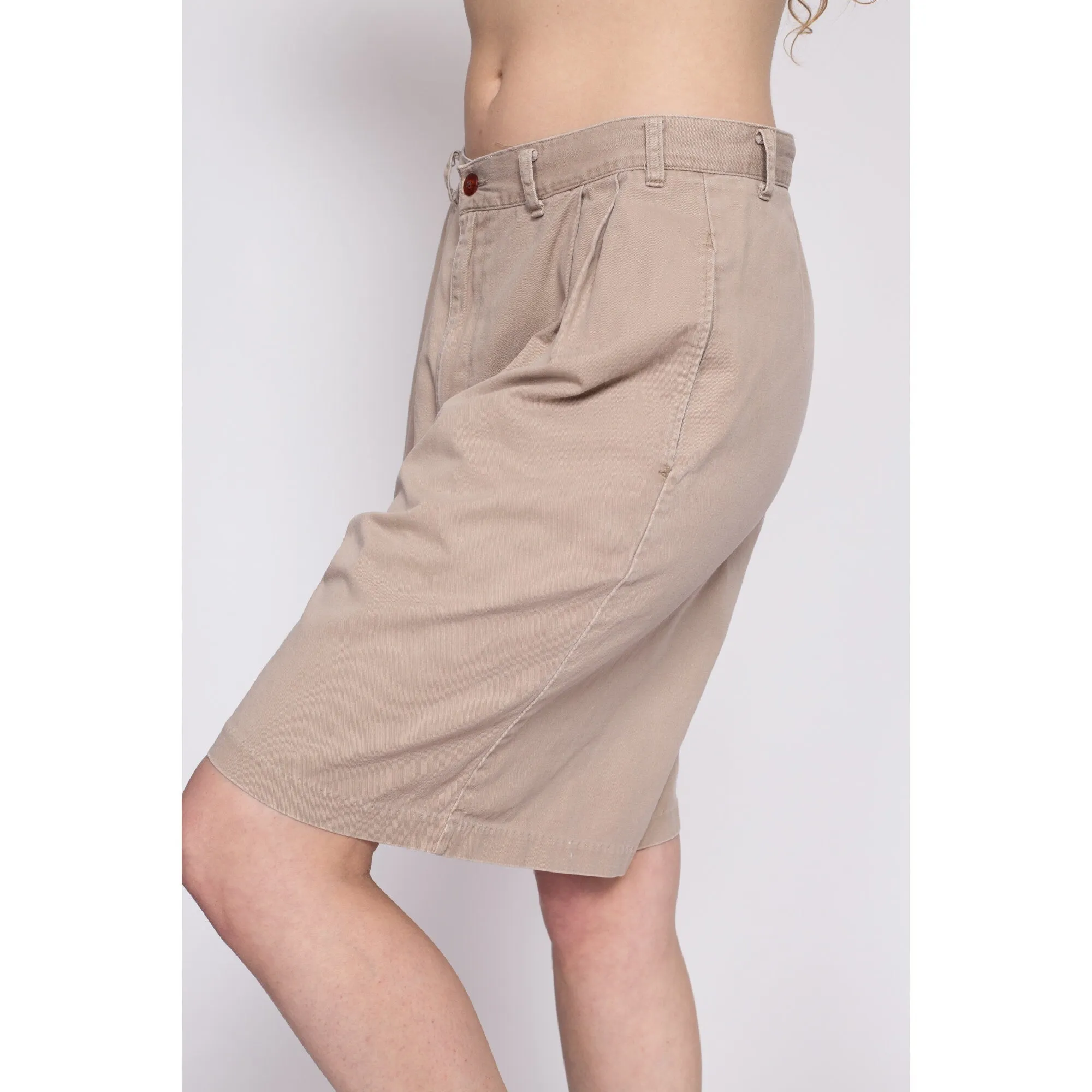 80s Khaki Pleated Cotton Shorts - Large, 31"