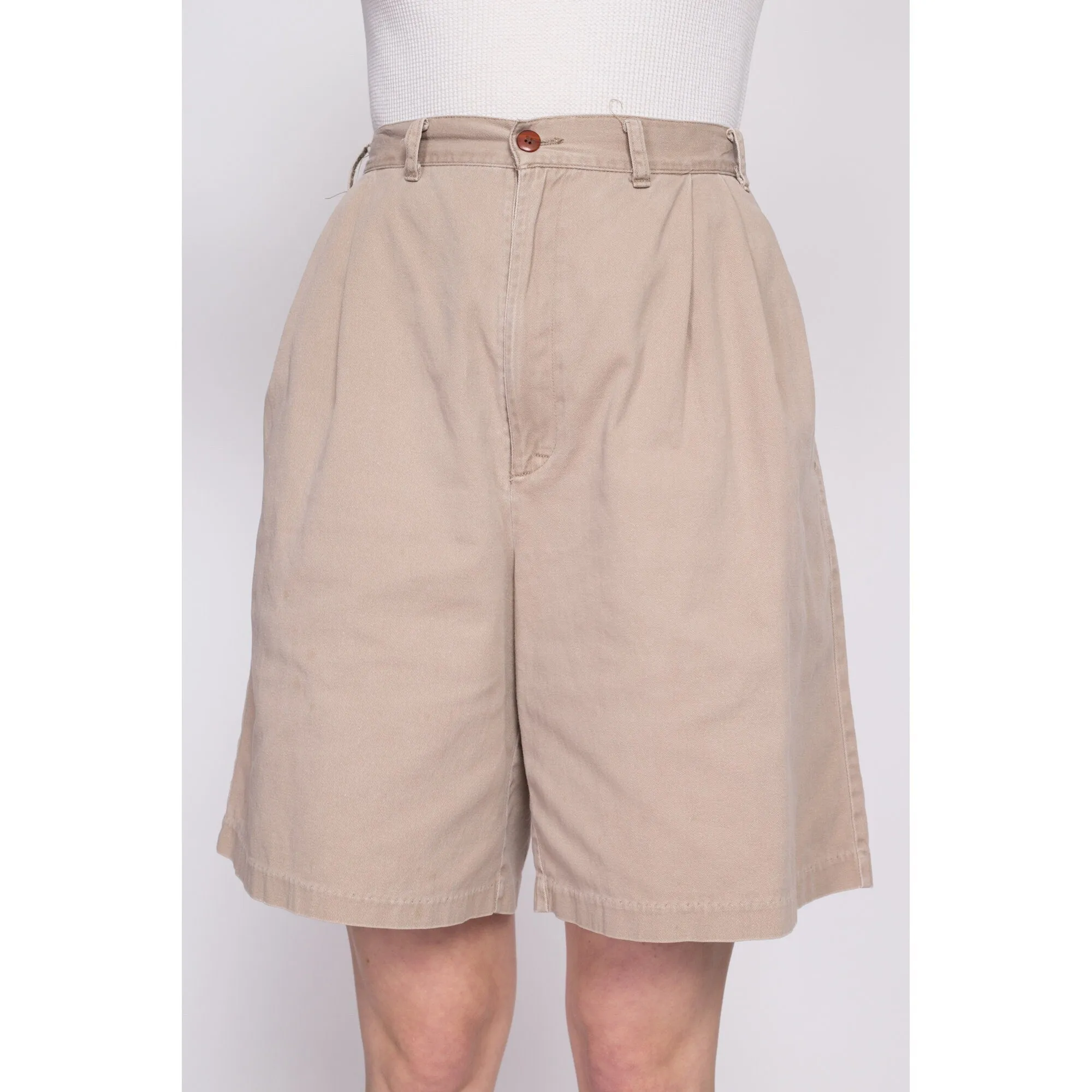 80s Khaki Pleated Cotton Shorts - Large, 31"