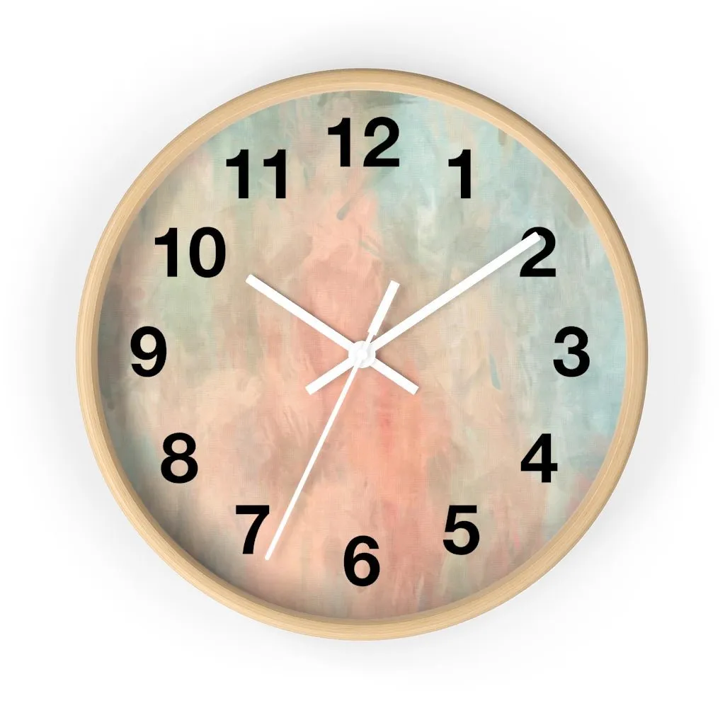 Abstract 10" Wood Wall Clock | Peach Pink Mint Blue