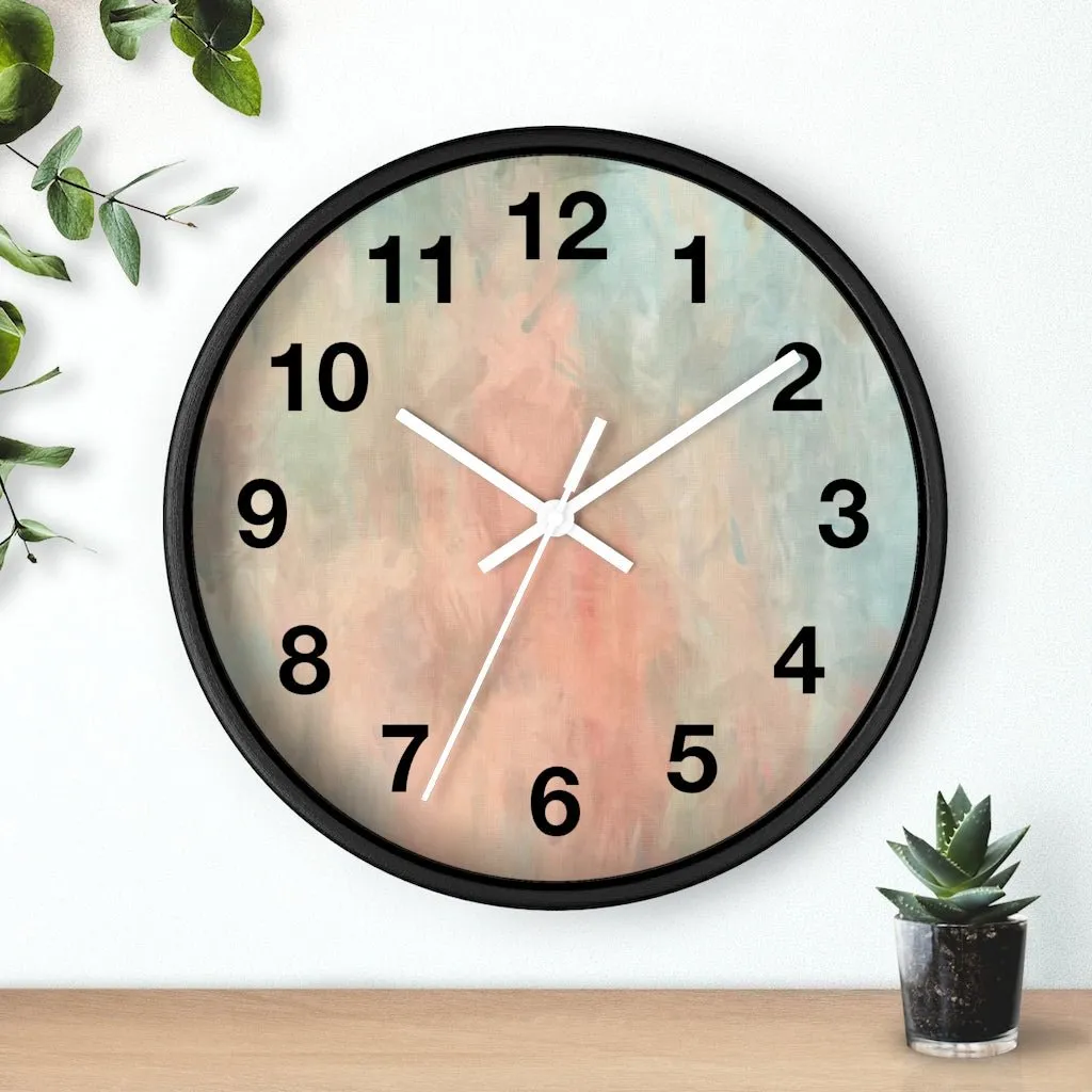 Abstract 10" Wood Wall Clock | Peach Pink Mint Blue