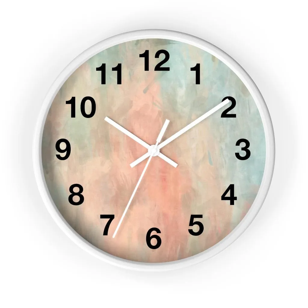 Abstract 10" Wood Wall Clock | Peach Pink Mint Blue