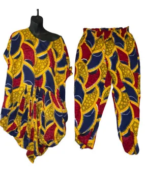 African Print Women's Kaftan Tunic & Elastic High Waist Harlem Pants Set (2 PC)