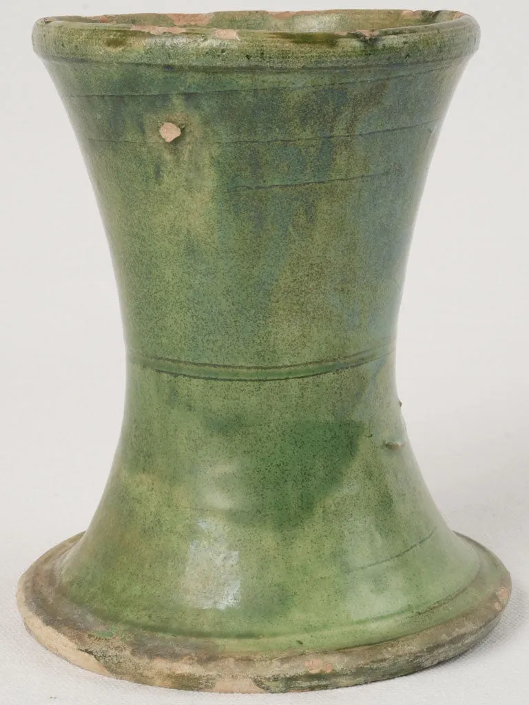 Antique French terracotta flared vase w/ Green glaze 6¾"