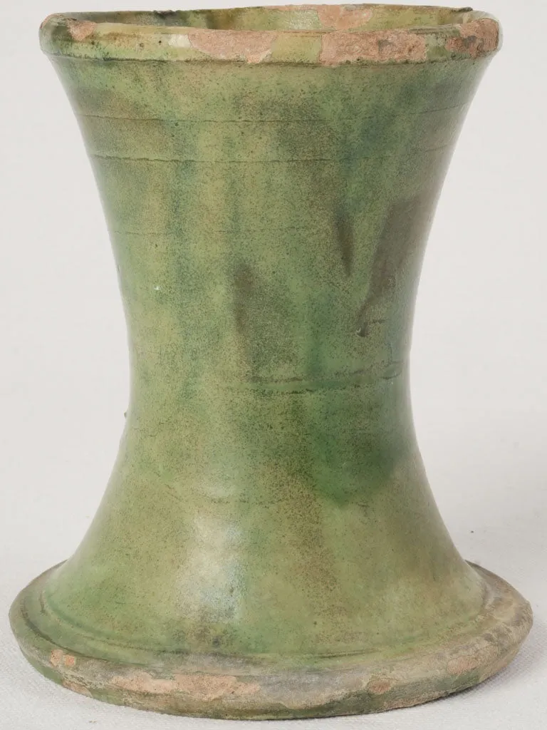 Antique French terracotta flared vase w/ Green glaze 6¾"