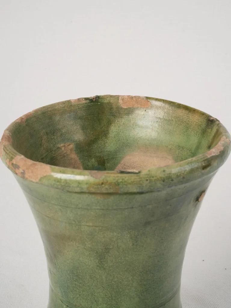 Antique French terracotta flared vase w/ Green glaze 6¾"