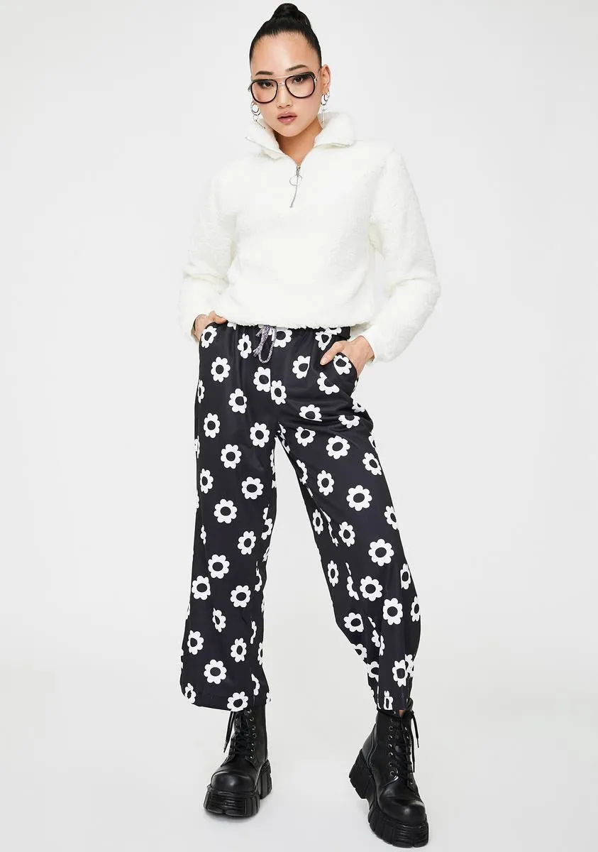 Black Flower Print Trousers