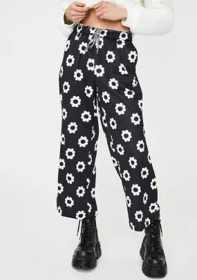 Black Flower Print Trousers