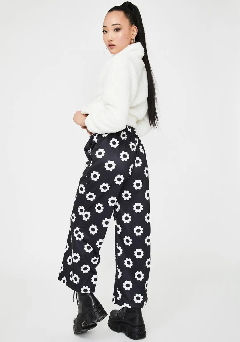 Black Flower Print Trousers