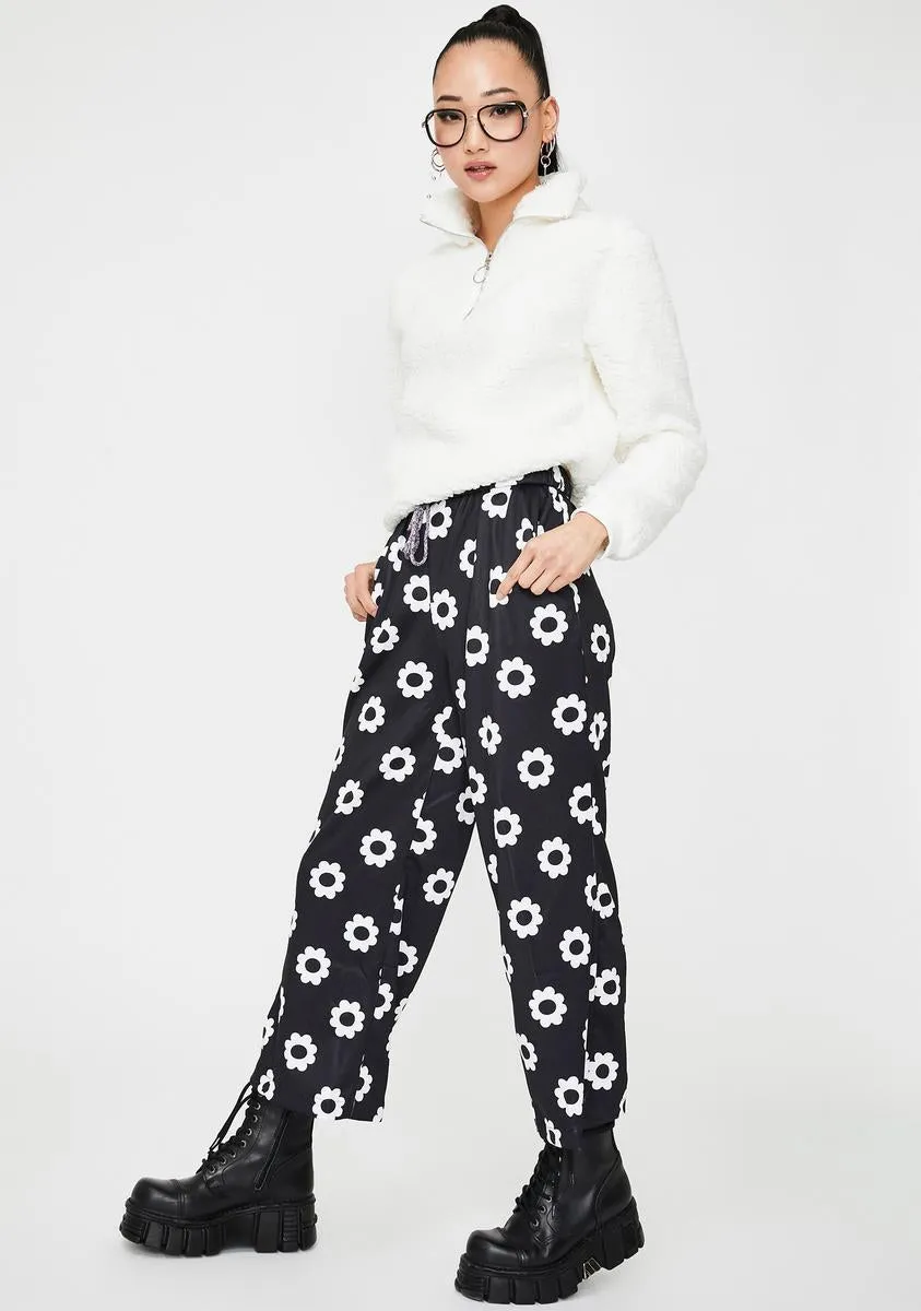 Black Flower Print Trousers