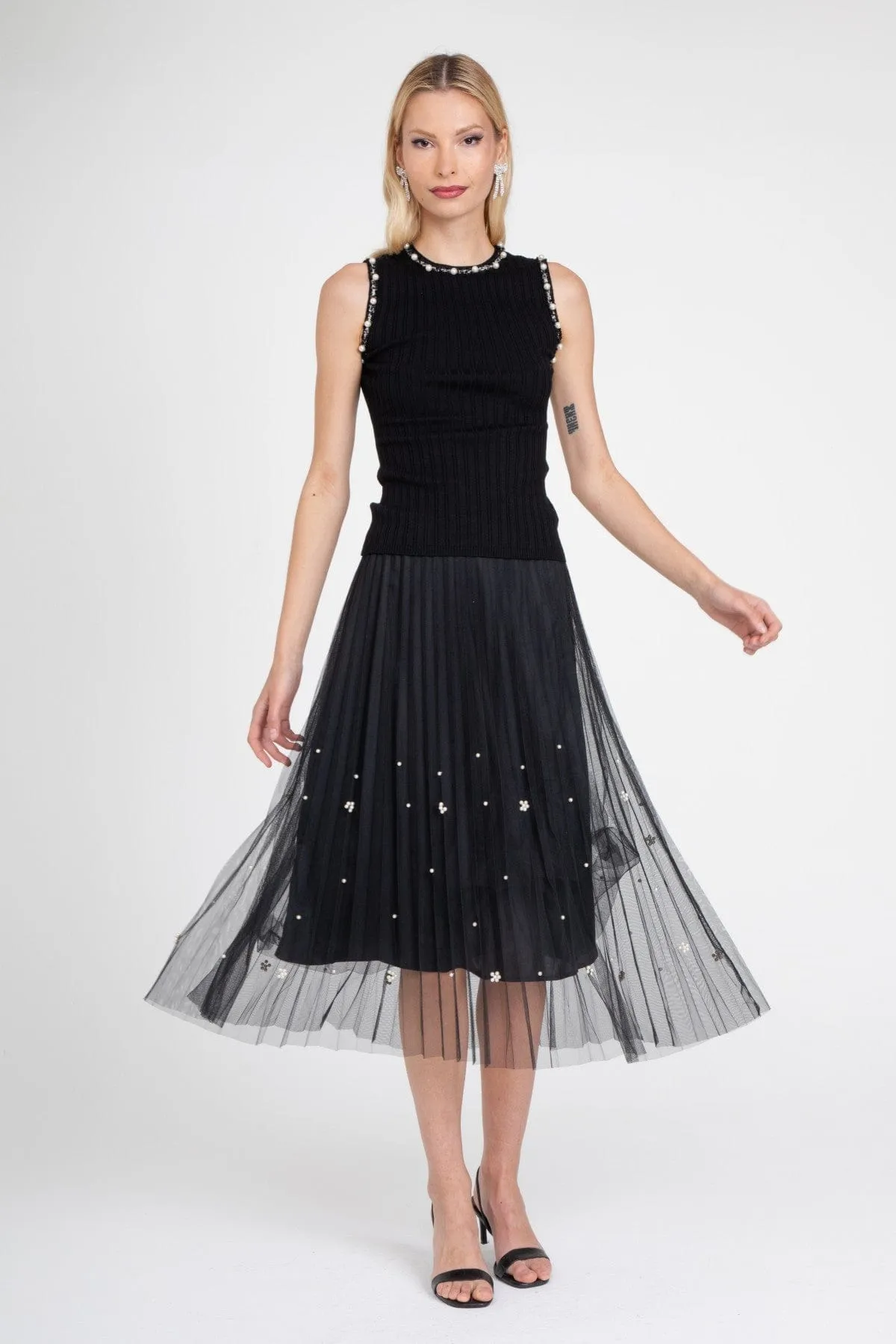 Black Pearl Pleated Skirt