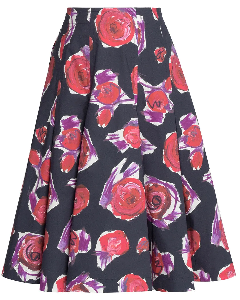 Black Spinning Roses Midi Balloon Skirt