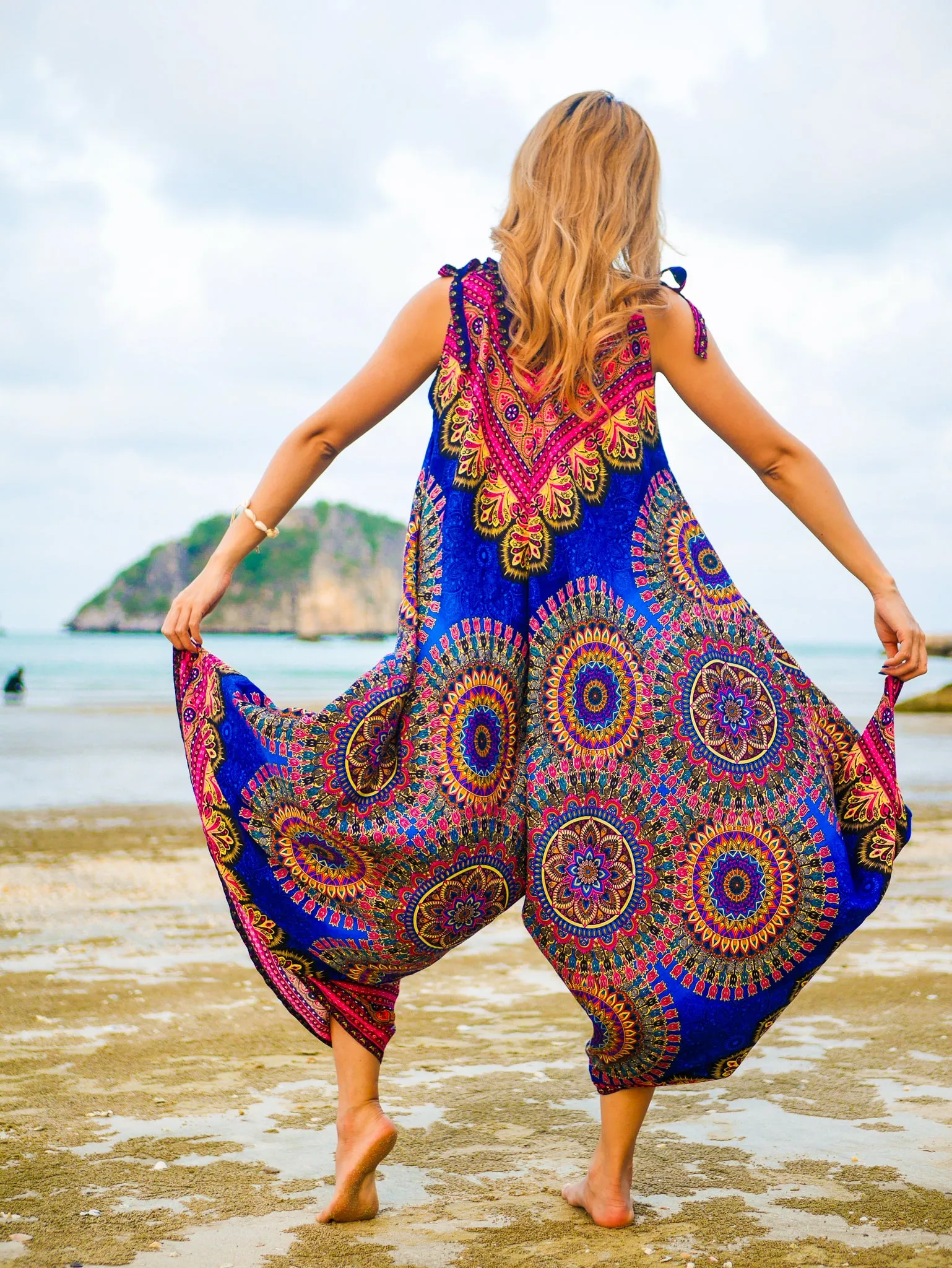 Blue Pink Mandala Boho Jumpsuit