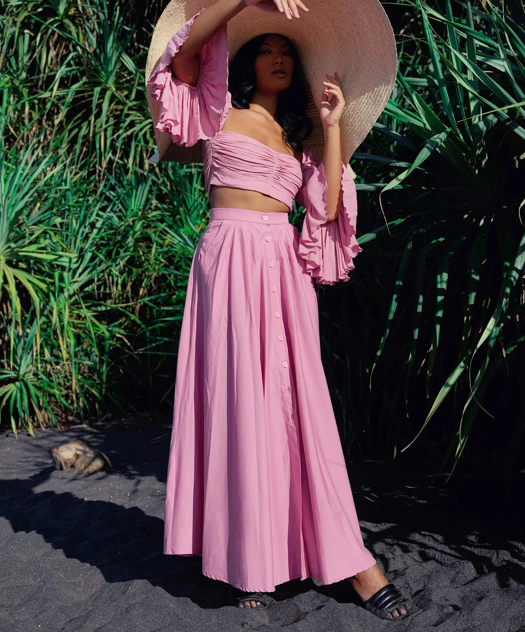 Blush Pink A-Line Maxi Skirt with Elegant Pleats