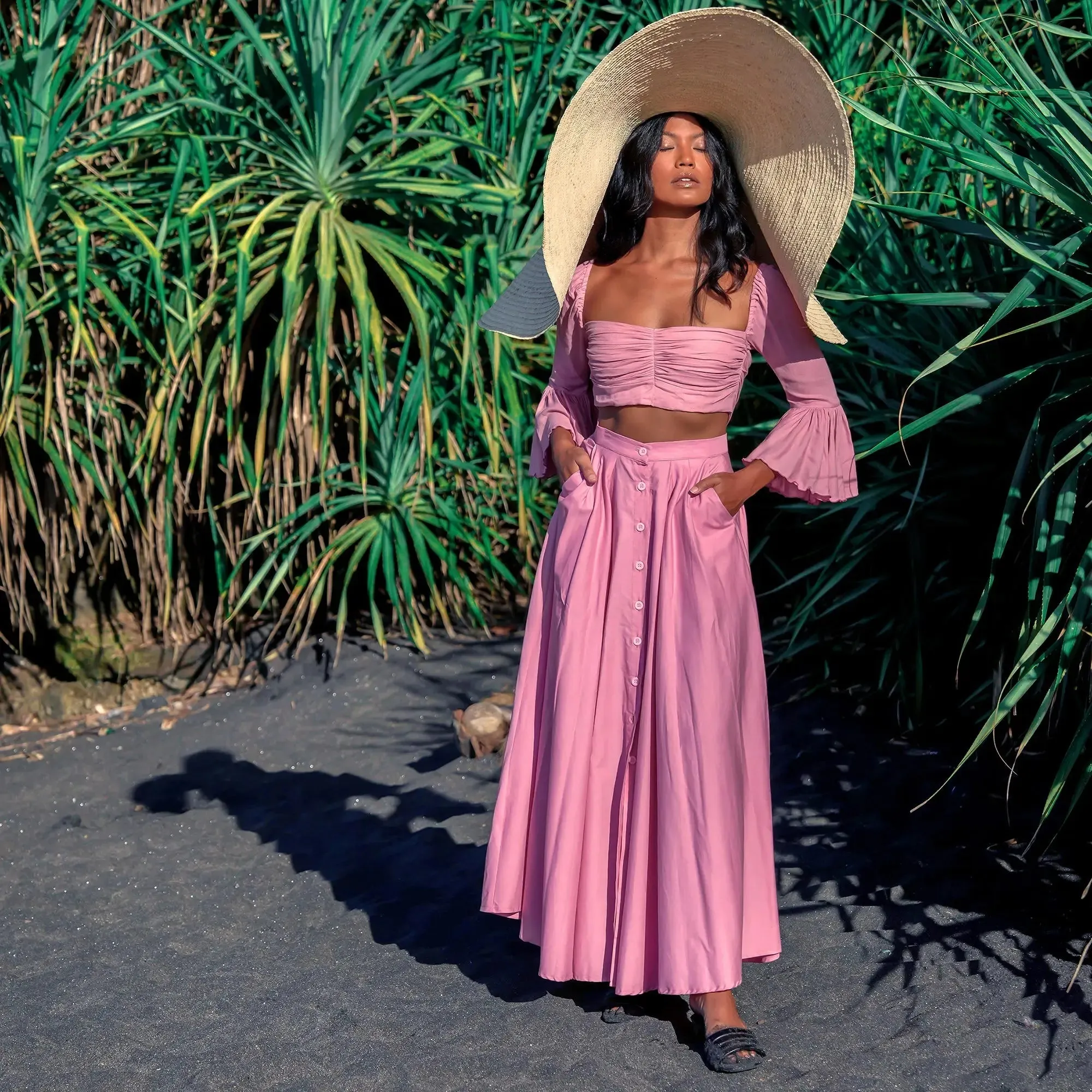 Blush Pink A-Line Maxi Skirt with Elegant Pleats