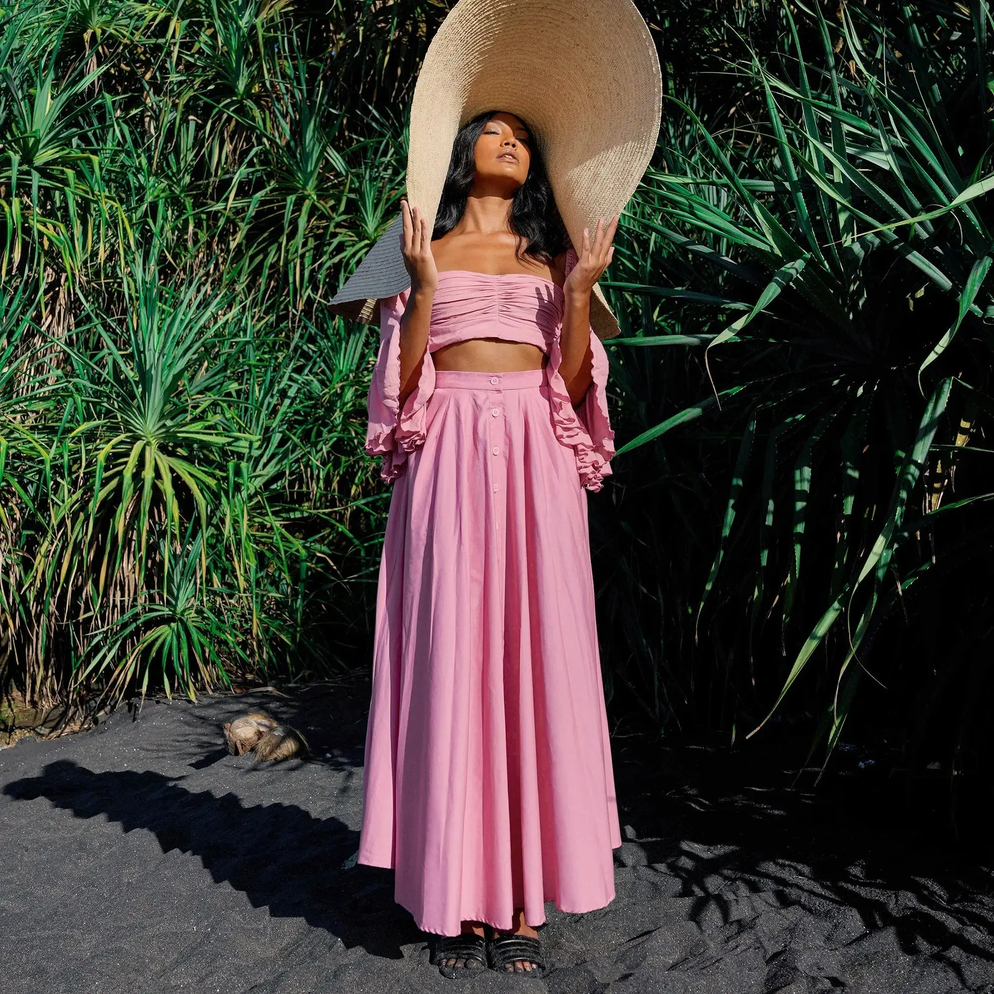 Blush Pink A-Line Maxi Skirt with Elegant Pleats