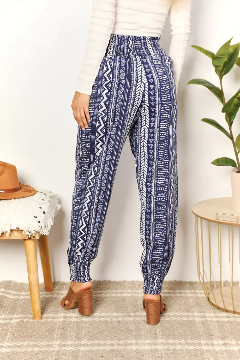 Boho Print Tassel High-Rise Pants in Navy