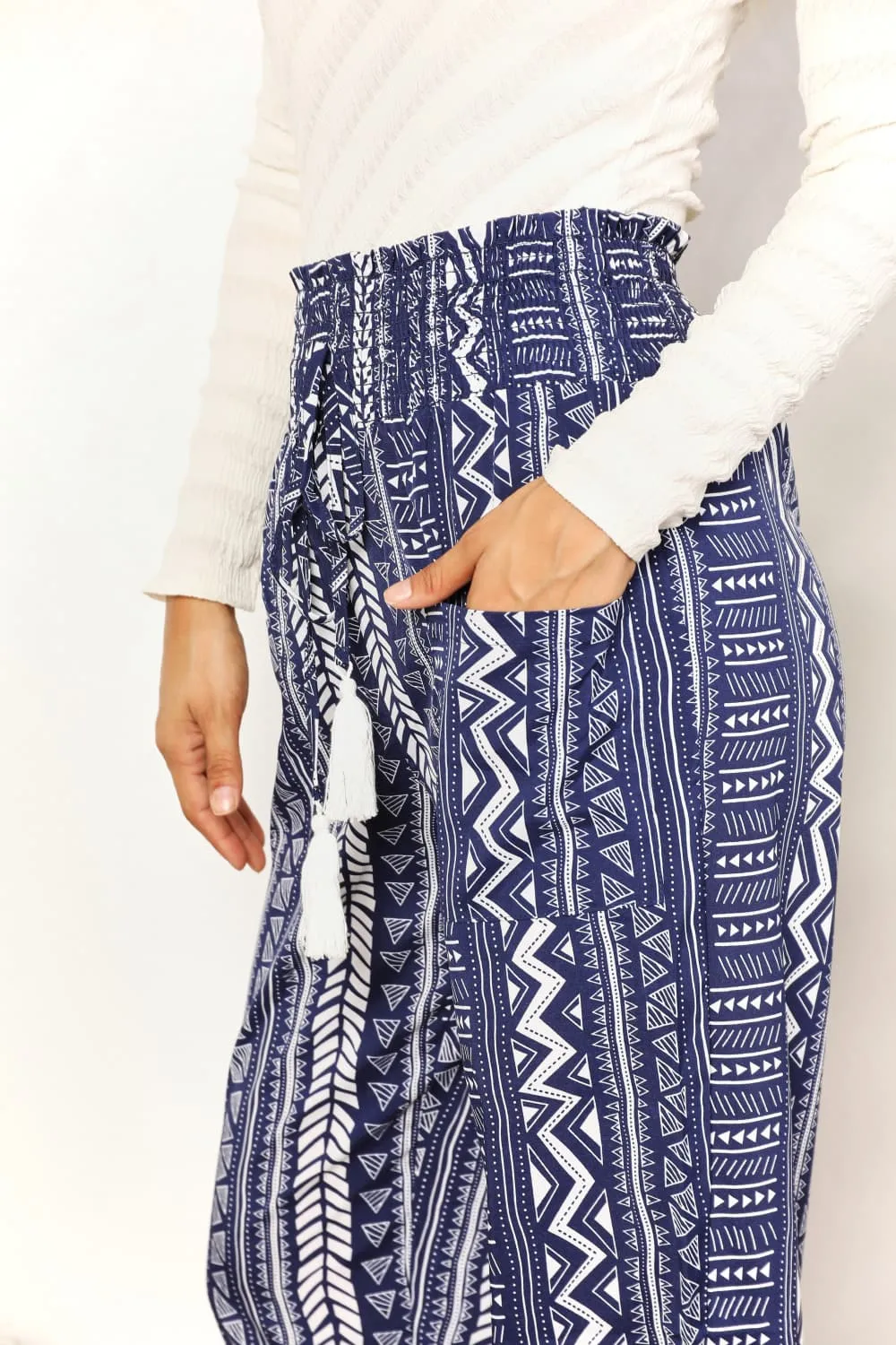 Boho Print Tassel High-Rise Pants in Navy