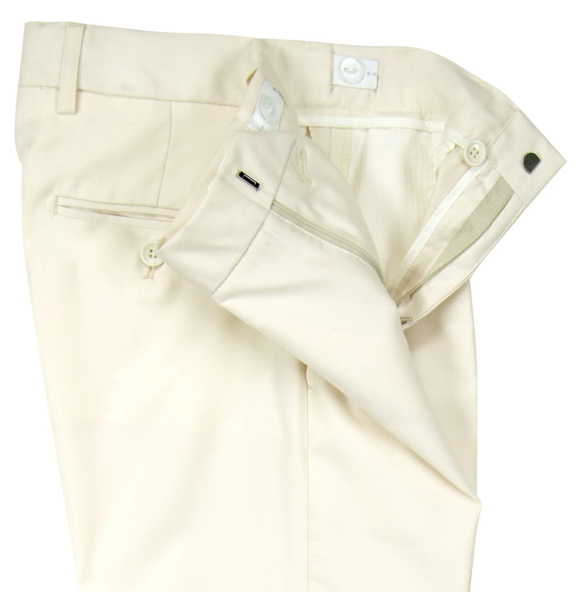 Boys' Off White-C Flat Front Dress Pants