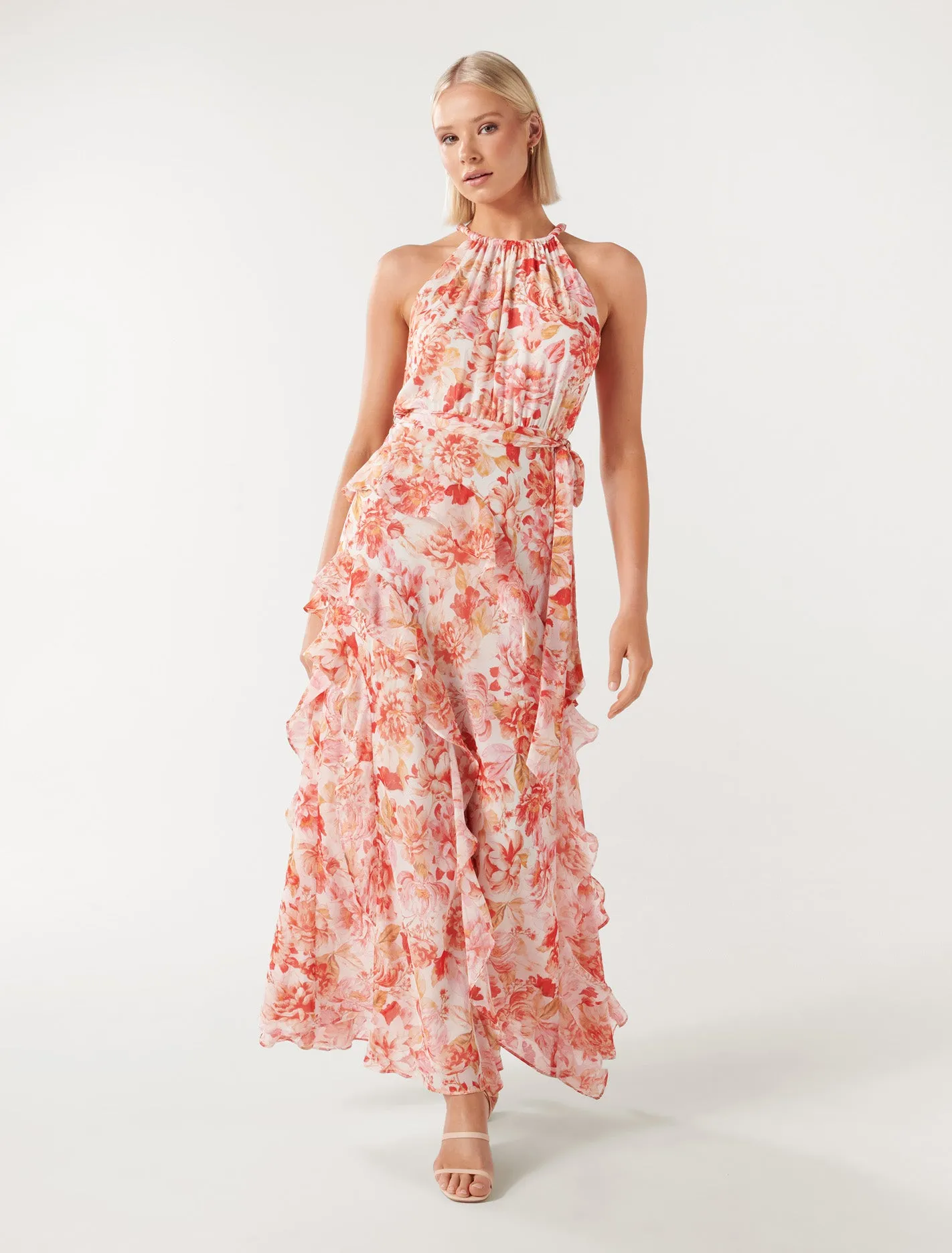 Bridie Halter Neck Ruffle Maxi Dress