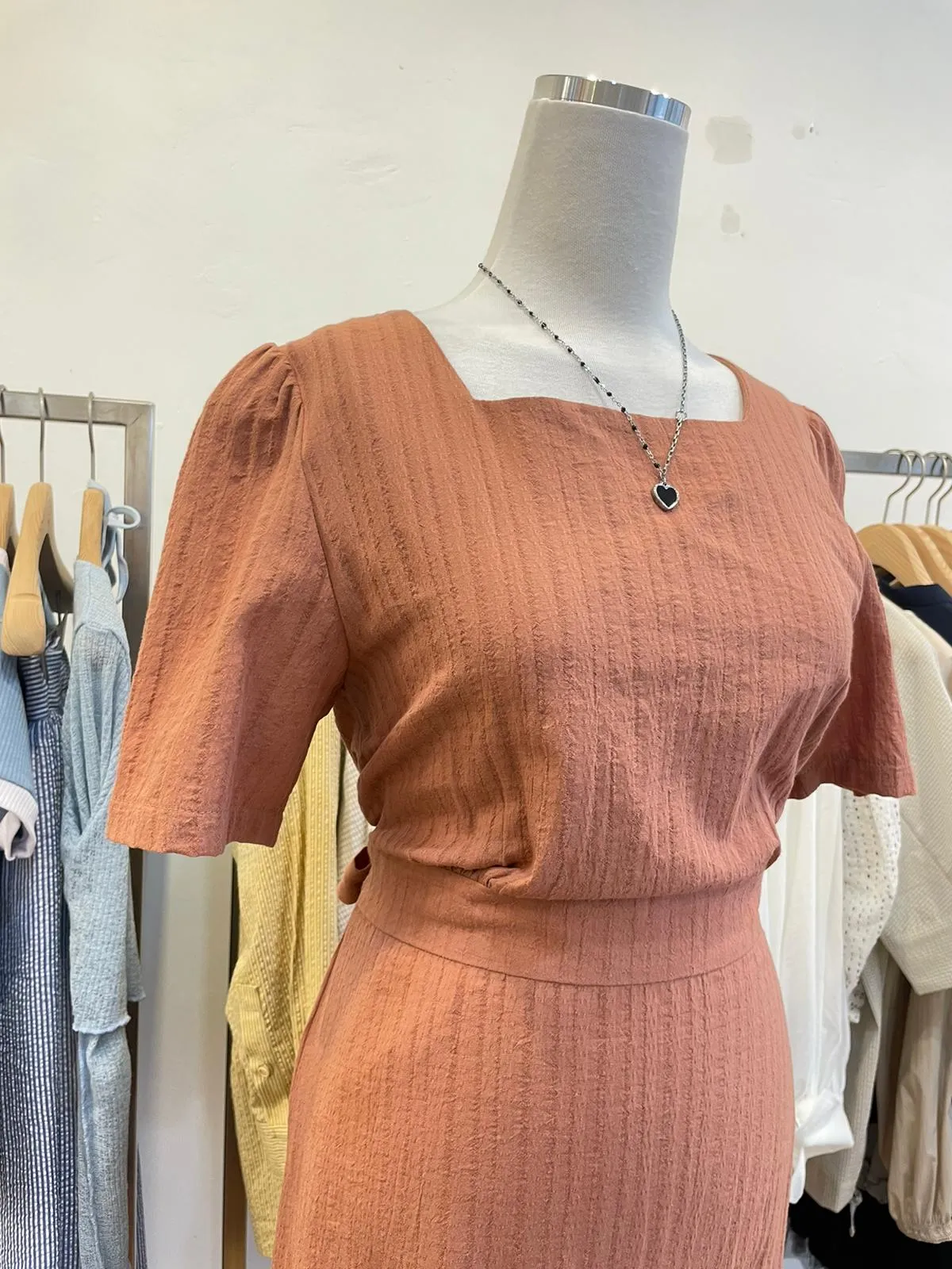 Burnt orange fitted waist dress