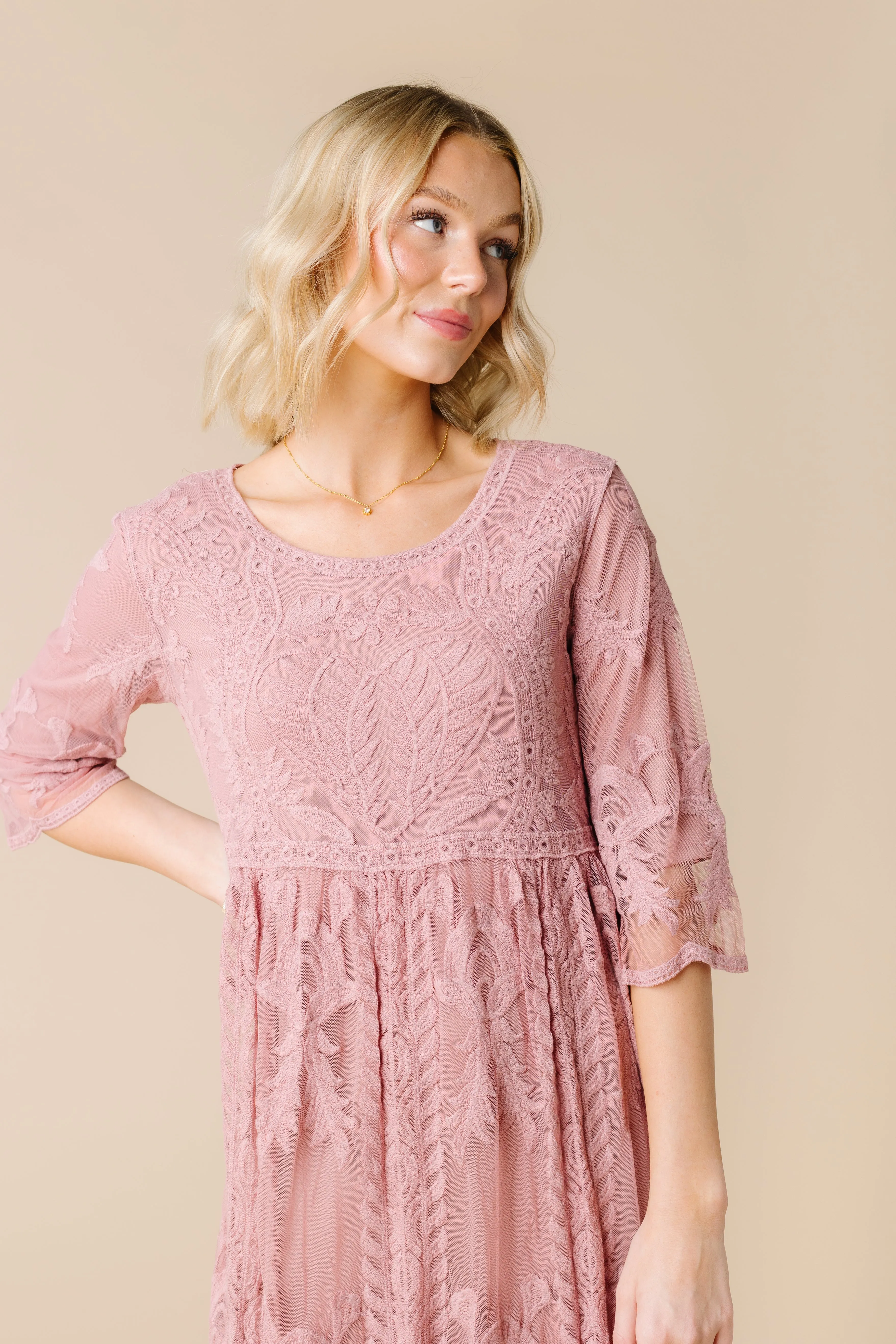 Cameo Lace Dress - Dark Mauve