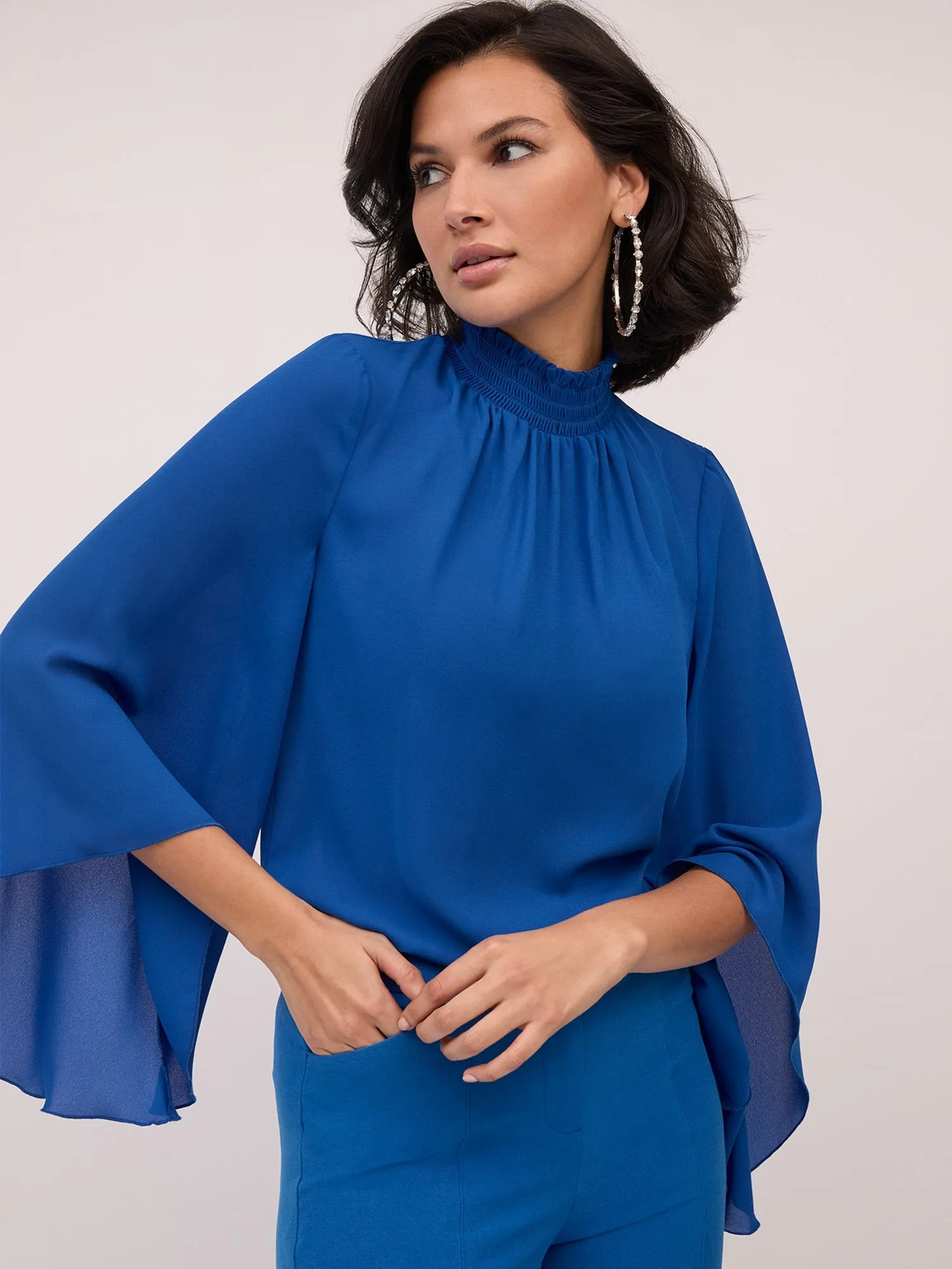 Cape-Sleeve Mock-Neck Blouse