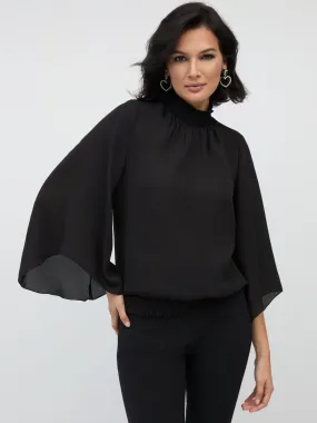 Cape-Sleeve Mock-Neck Blouse