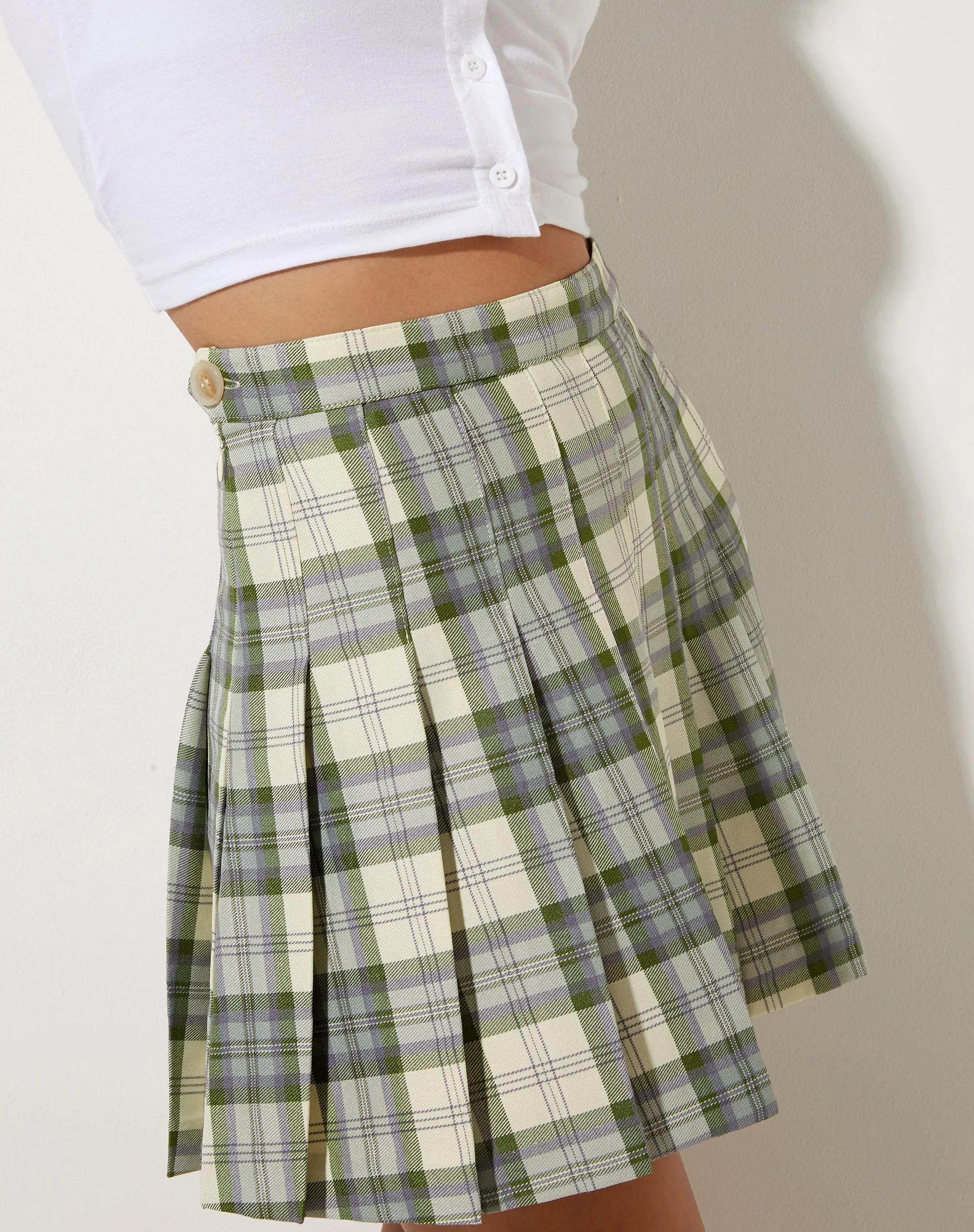 Carga Mini Skirt in Check Green and Cream