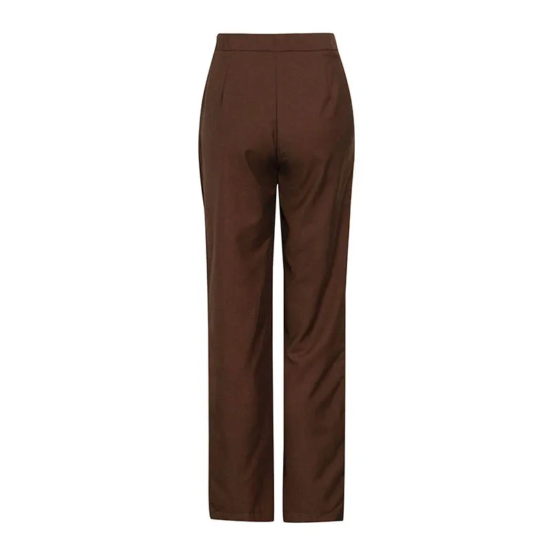 Casual Solid Minimalist Trouser For Women High Waist Straight Wide Leg Pants Female Spring Fashion Clothes