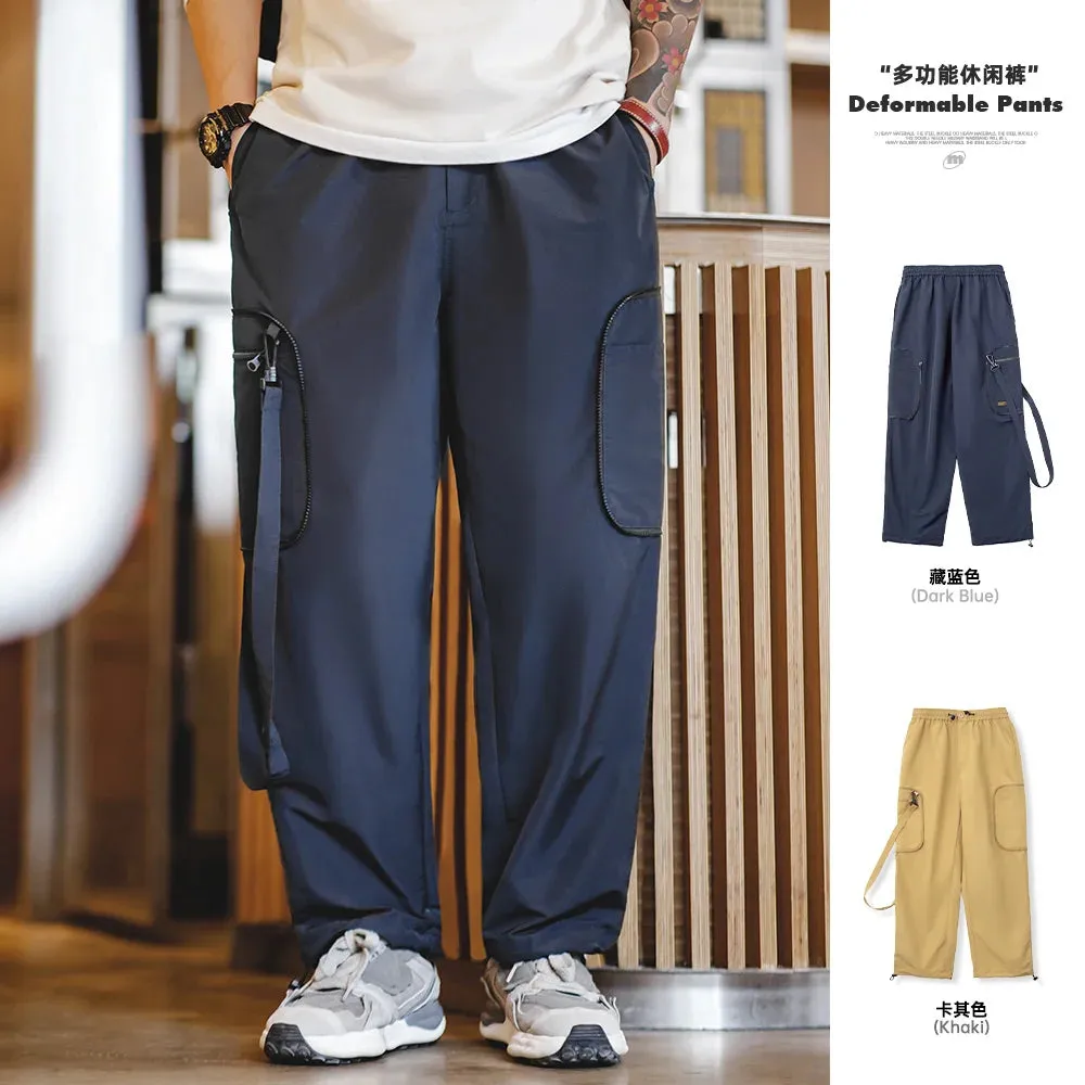 Casual Straight Pants Men's Loose Drawstring Deformable Wide Leg Trousers