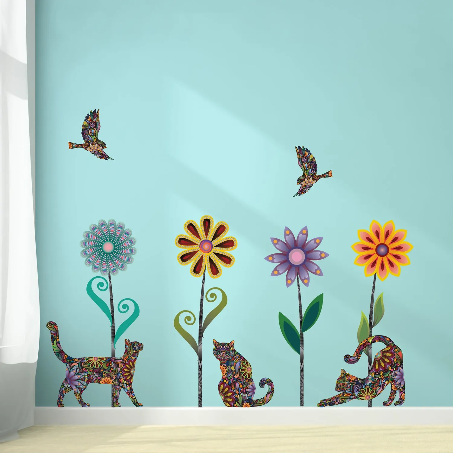 Cats & Flowers Wall Decal Set