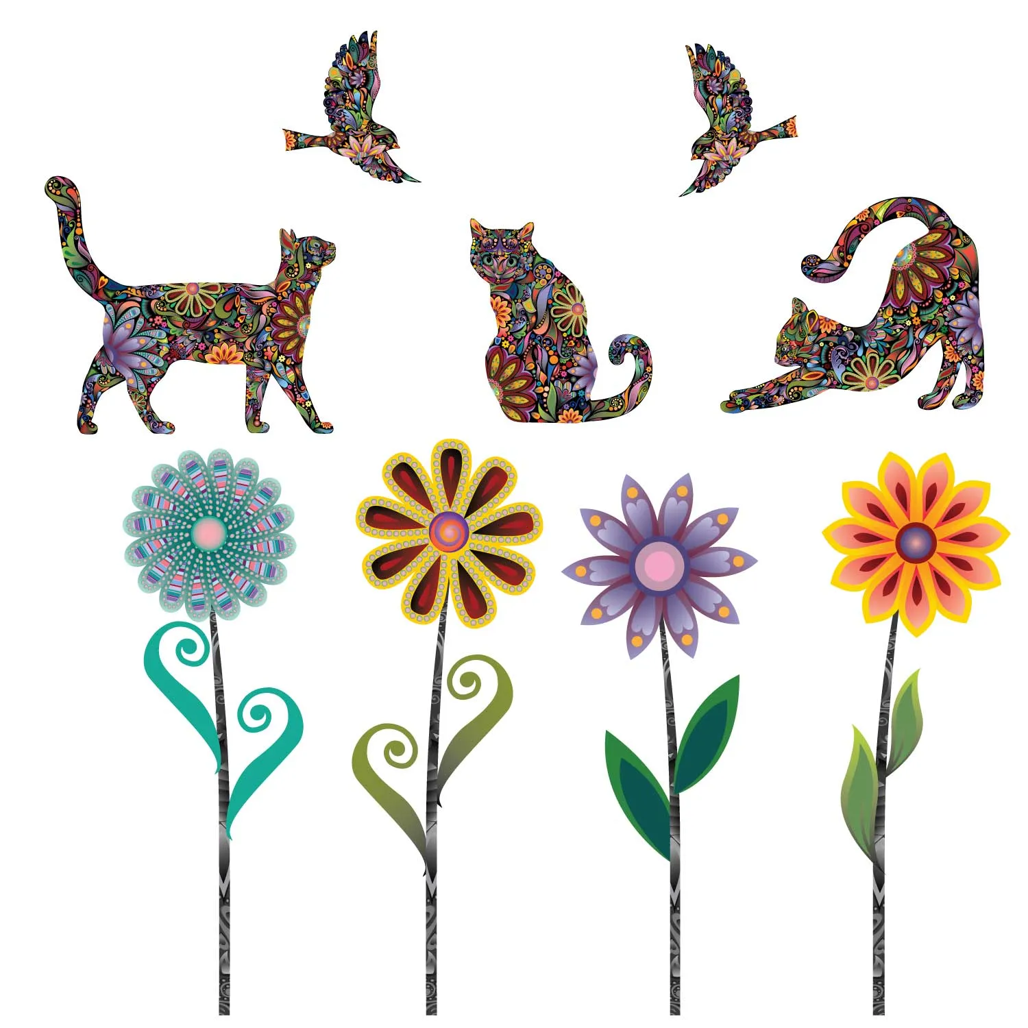 Cats & Flowers Wall Decal Set