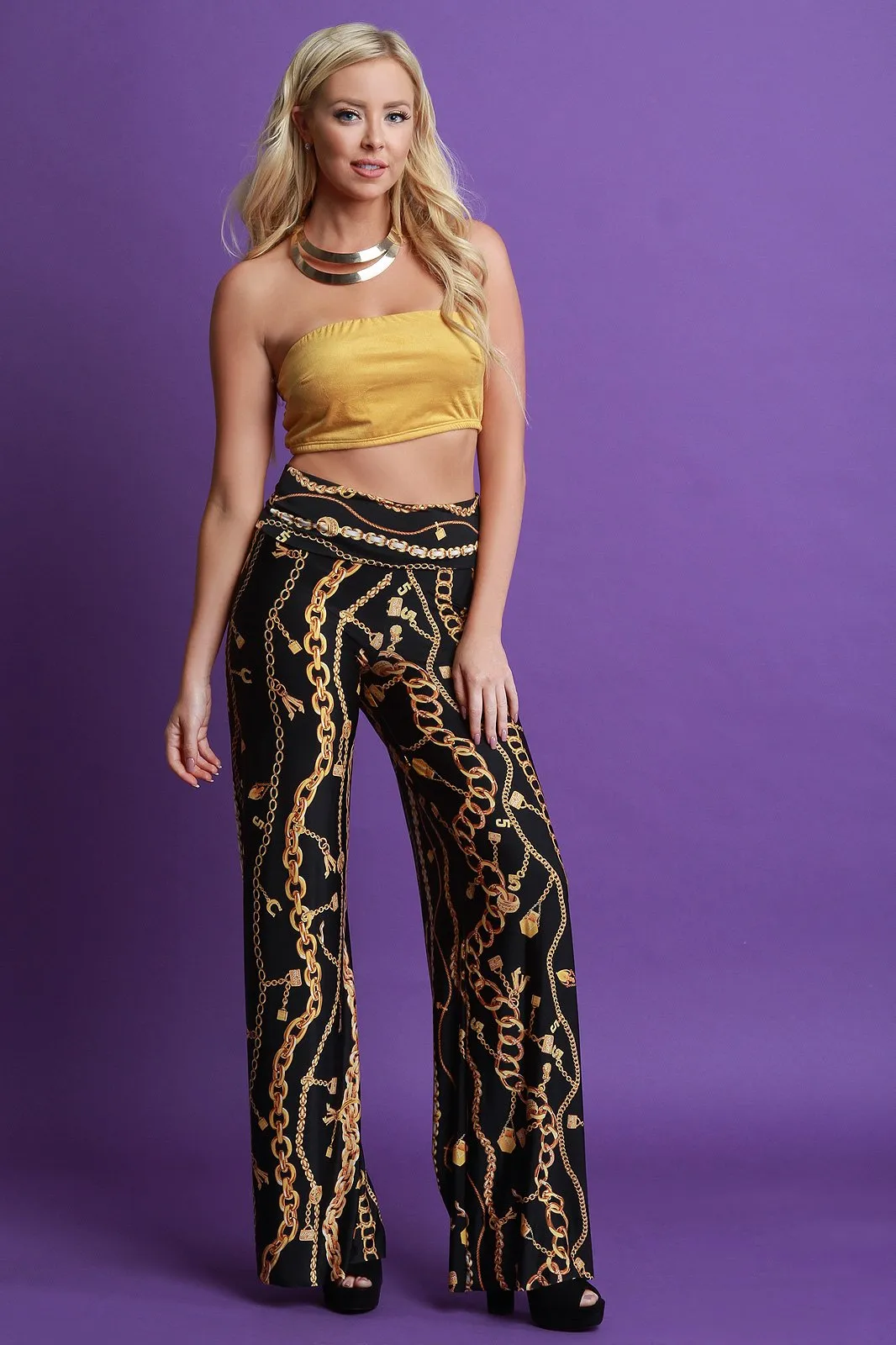 Chain Print High Waist Palazzo Pants