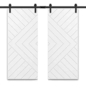 Chevron Arrow Fully Assembled Painted MDF Double Sliding Barn Door With Hardware Kit