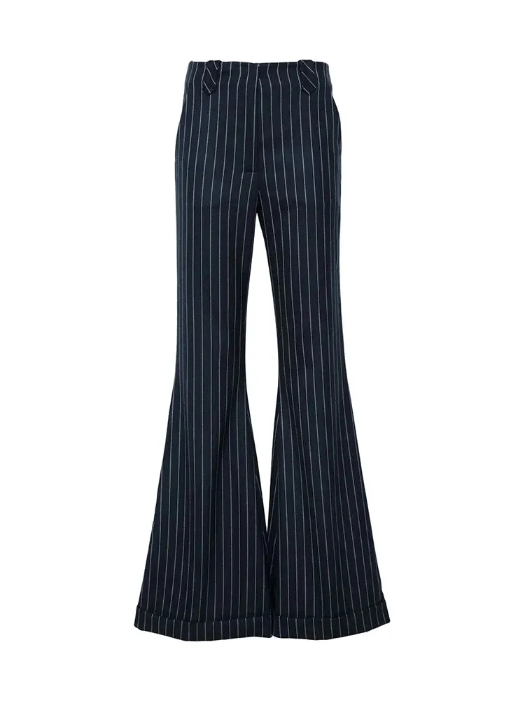 Colorblock Stripe Casual Pant For Women High Waist Spliced Pocket Slimming Minimalist Long Pant Female Fashion New