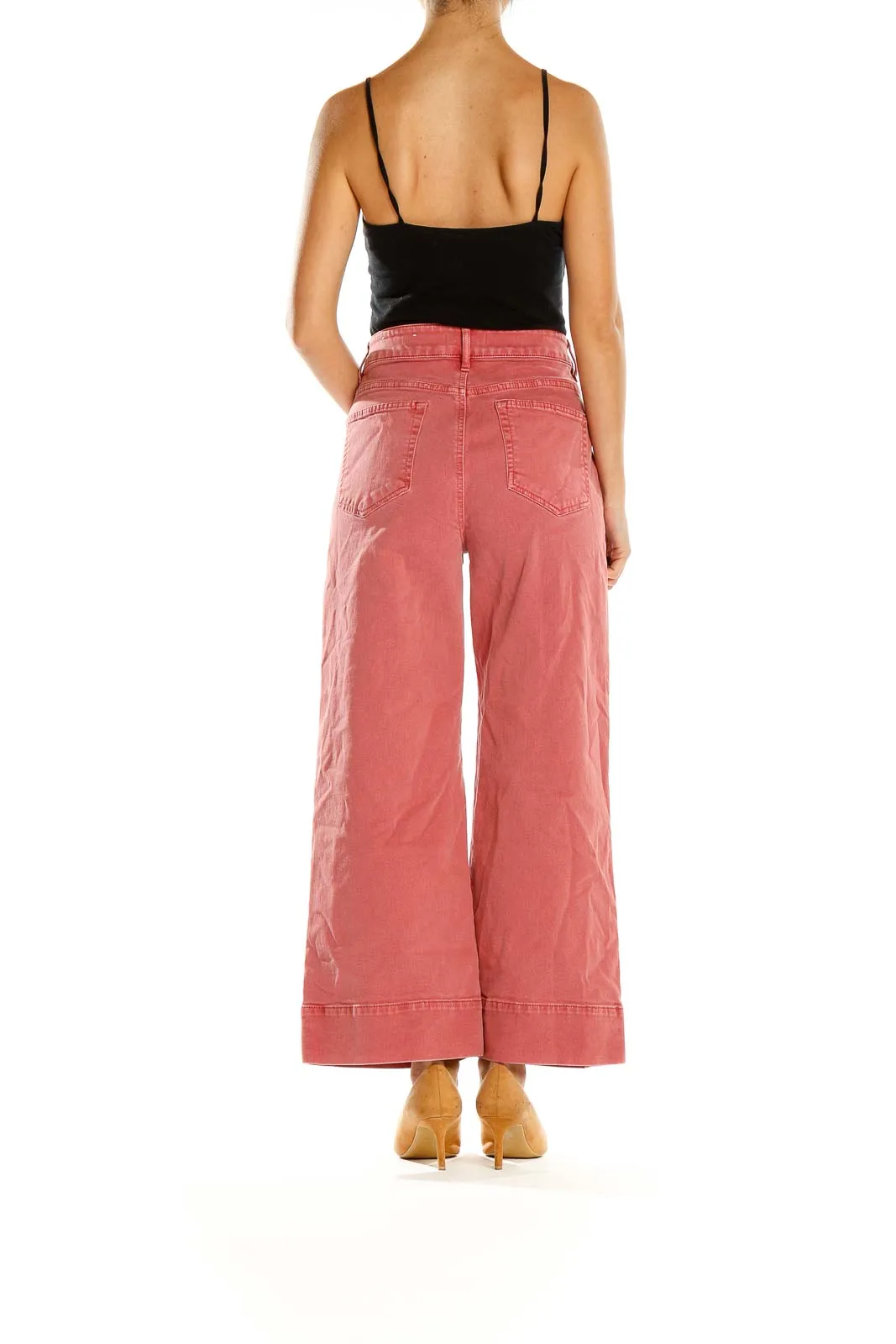 Coral Wide-Leg Cropped Pants