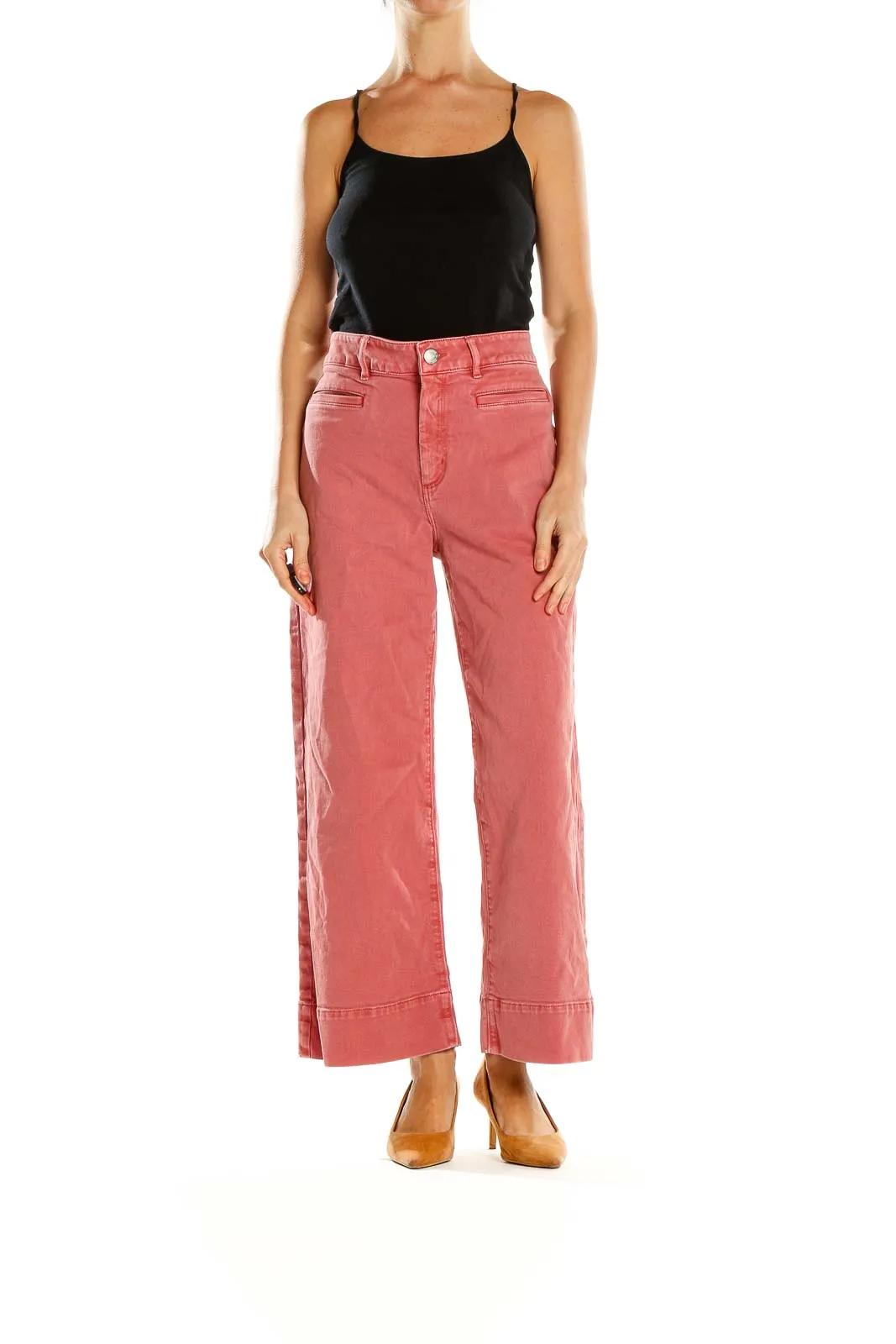 Coral Wide-Leg Cropped Pants