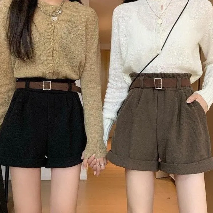 Corduroy Shorts With Elastic Waist