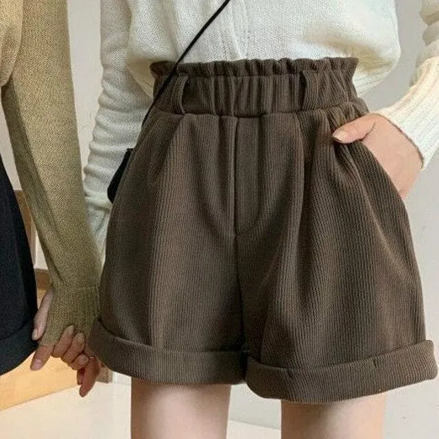 Corduroy Shorts With Elastic Waist