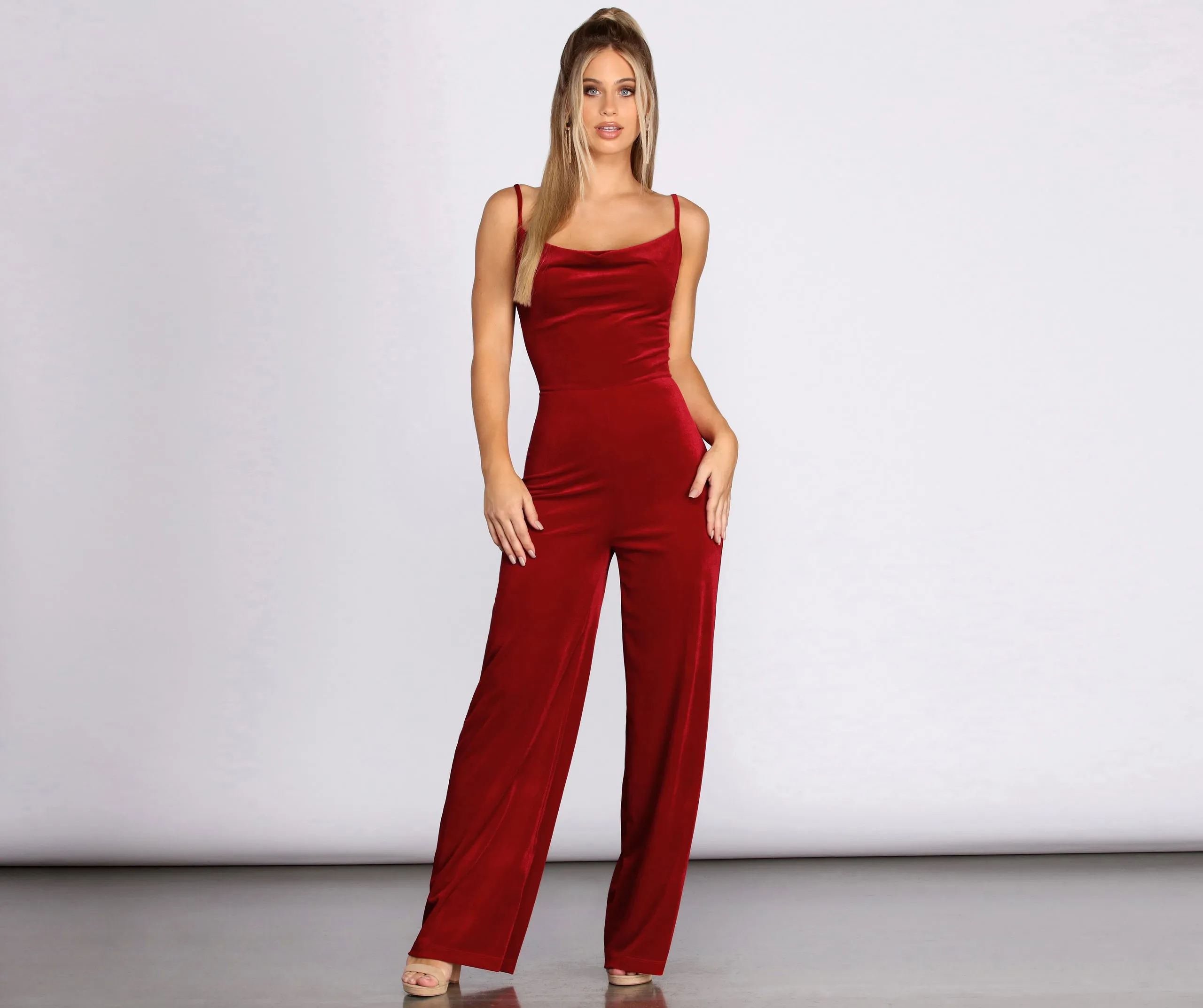 Cowl Neck Velvet Jumpsuit