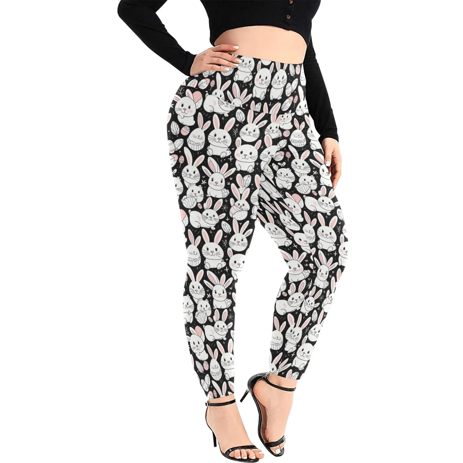 Cute Bunny Women's Plus Size High Waited Leggings Women's High Waist Leggings(Plus Size)(ModelL45)